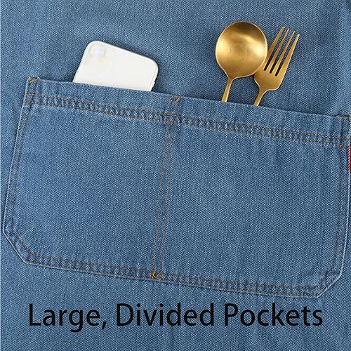 Miniatura 4 de Delantal para adultos, delantal de algodón ligero con bolsillo frontal, ideal para uso diario, delantales con espalda cruzada para mujeres y hombres