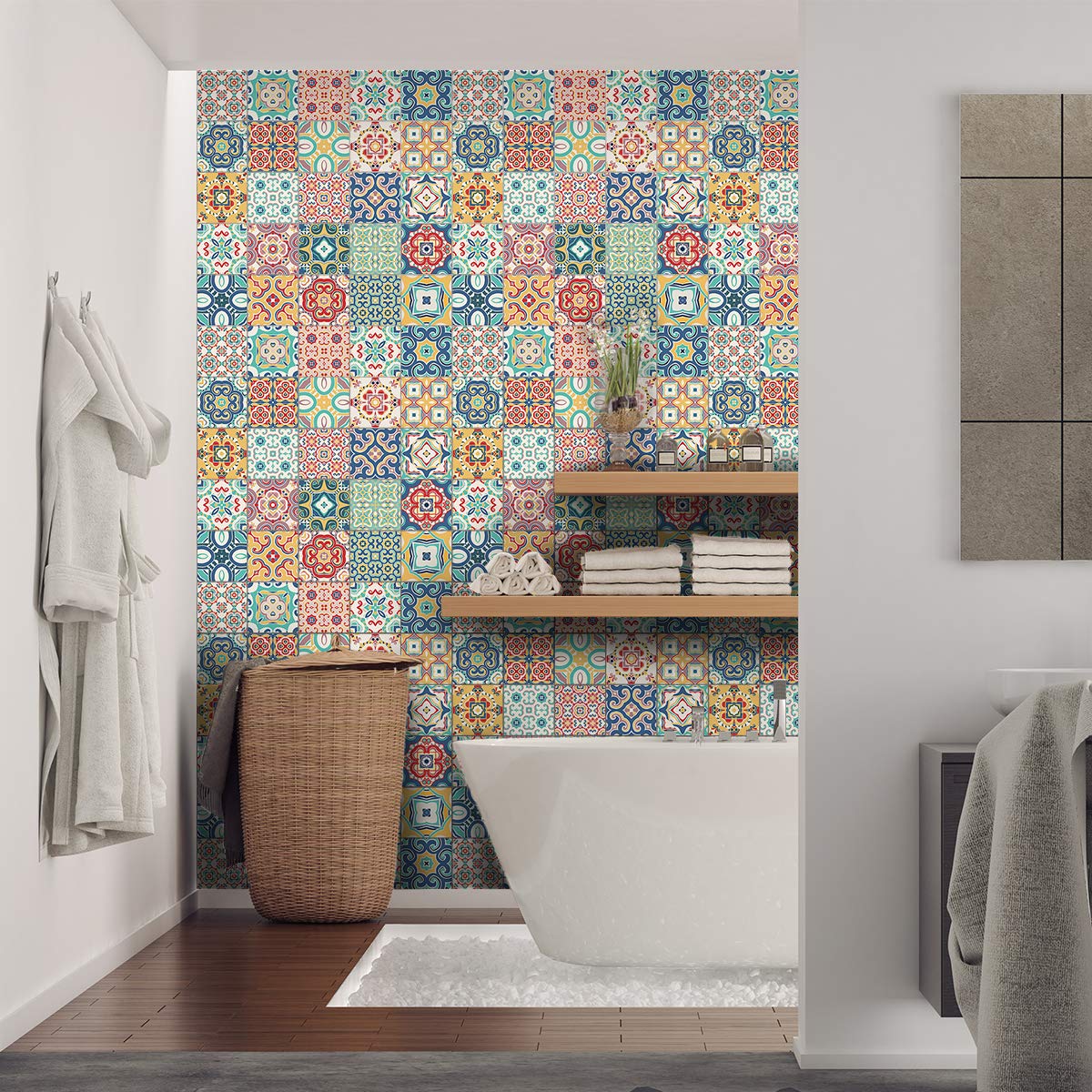 Ambiance Sticker Vinilos Autoadhesivos, Decoración de Paredes, Adhesivos de Azulejos para Baño y Cocina Azulejos Montanares - 24 Vinilo Azulejos de 15 x 15 cm