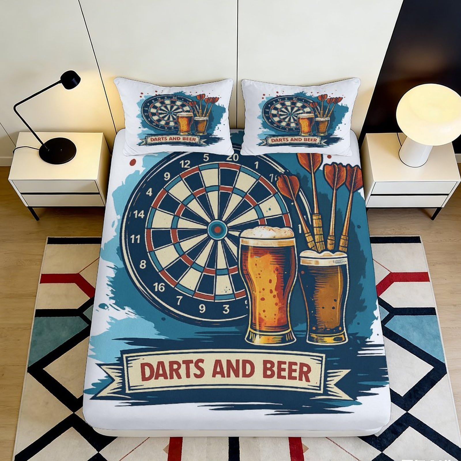 Uxinyoume Style-10 3D Printed Darts Board Fitted Sheet Microfiber Beer Theme Mattress Cover For Bedroom Dorm Decor Easy Care 90X200x25cm