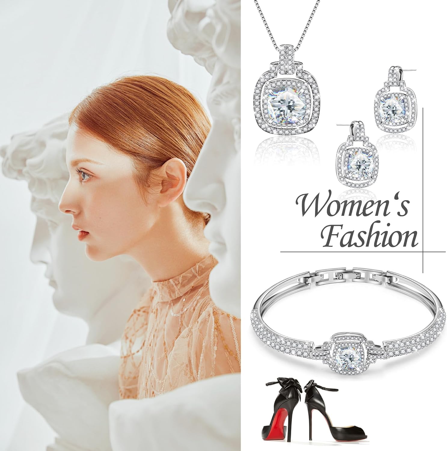 Celestial Whispers Crystal Jewelry Sets For Women Bracelet Necklace and Earrings Sets Idea Gift for Wife Girlfriend or Mothers