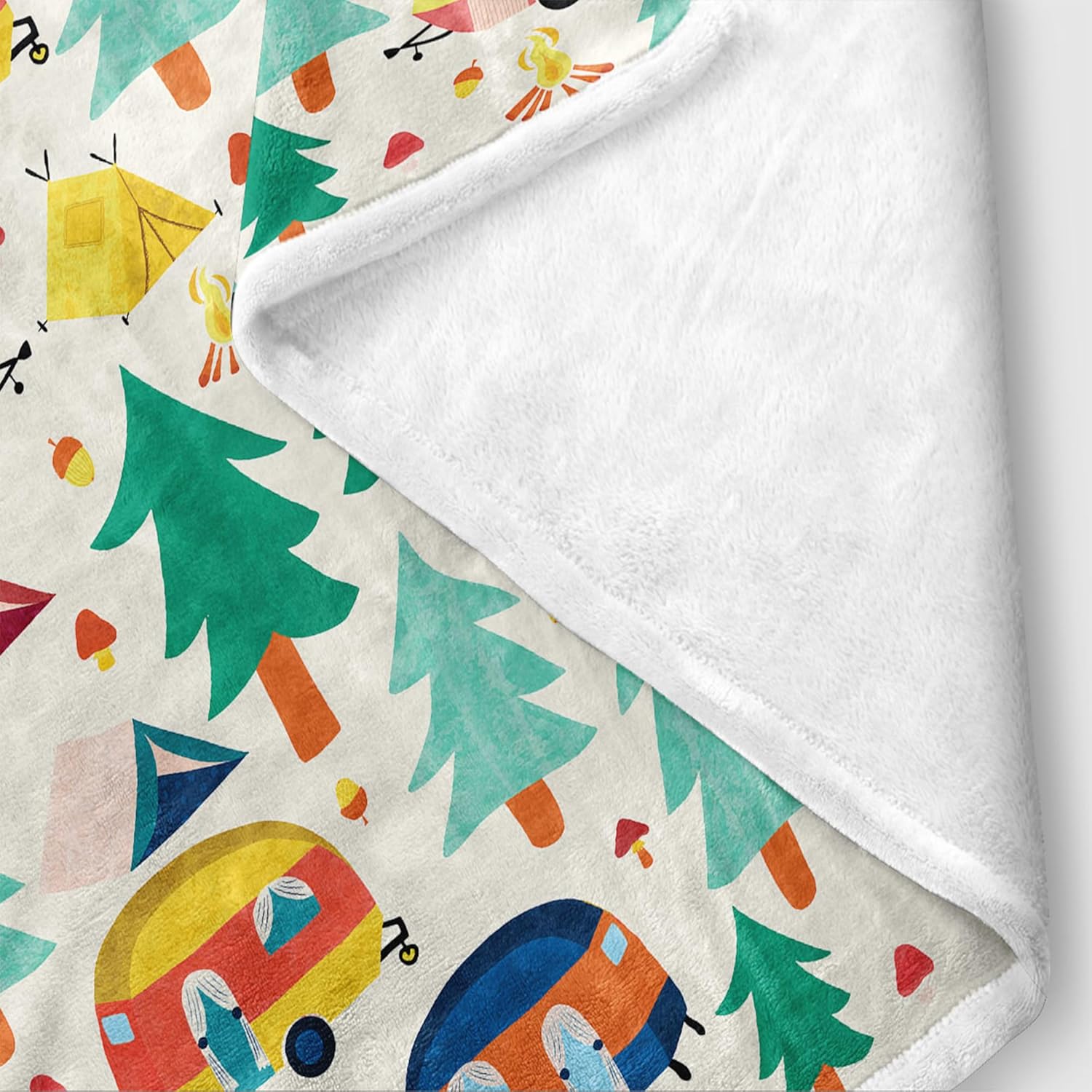 Camping Blanket,Outdoor Throw Blanket,Hiking Blanket, Happy Camping Soft Plush Fluffy Blankets Camper Bedding for Bed Sofa Couch Camping Gifts 50x60inch