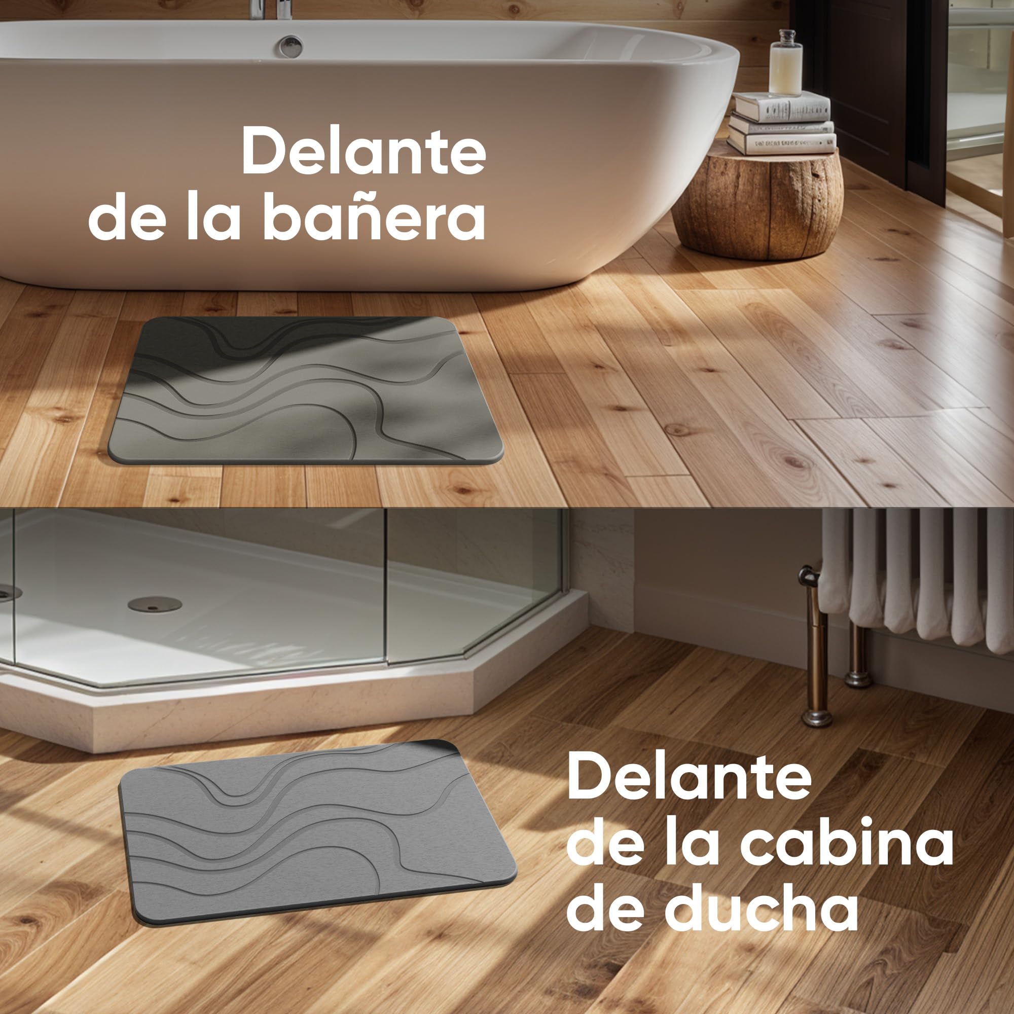 Björn&Schiller Alfombra de baño de Piedra, Set de Alfombra de baño de Secado rápido, antibacteriana de diatomita, Antideslizante y Absorbente 60х39 cm, Gris Oscuro