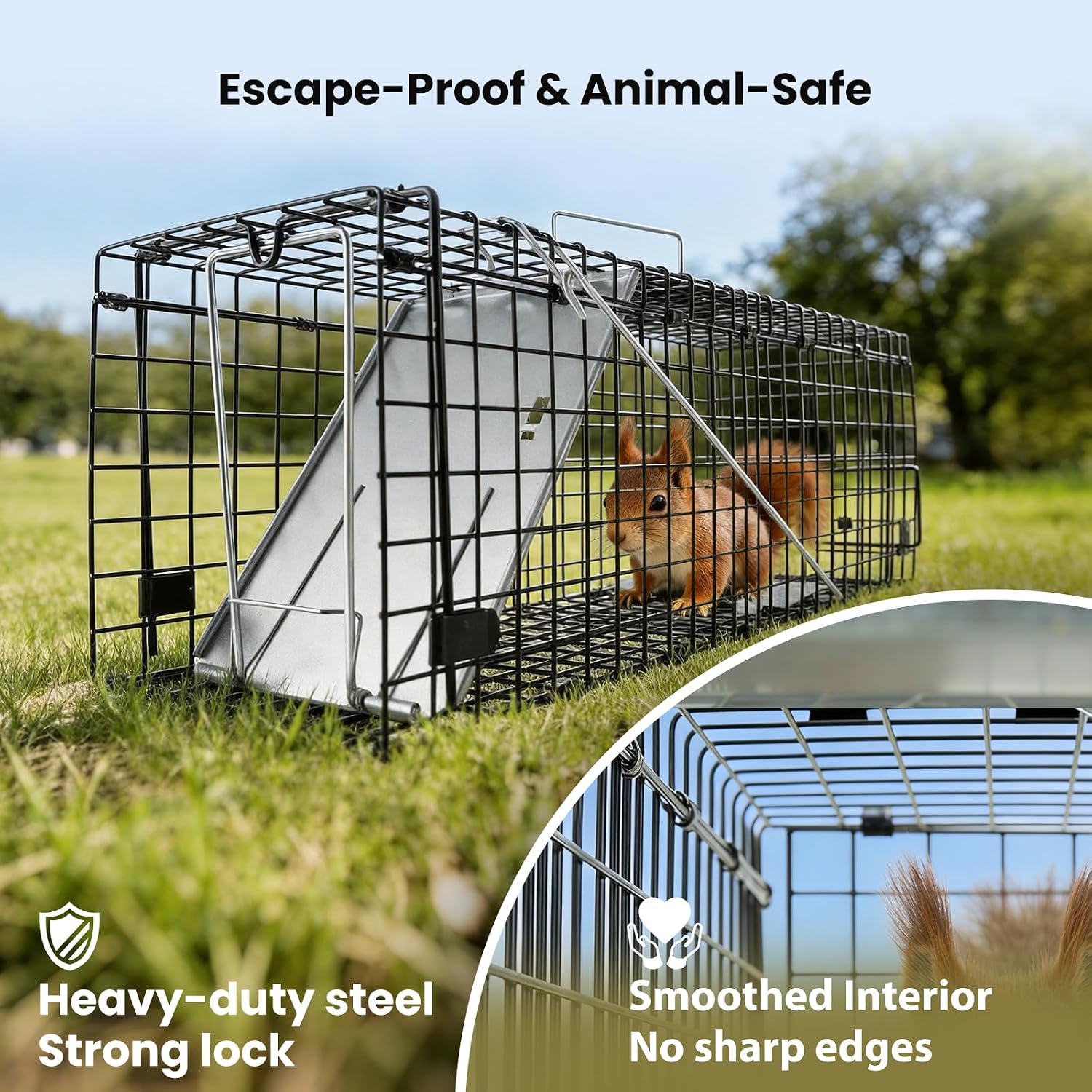 APXL Animal Trap Heavy Duty Folding 24" Live Trap – Professional Large Trigger Pan Live Animal Trap for Squirrel, Rabbit, Skunk, Possum, Chipmunk, Muskrat, Mink - Catch and Release Animal Cage Trap