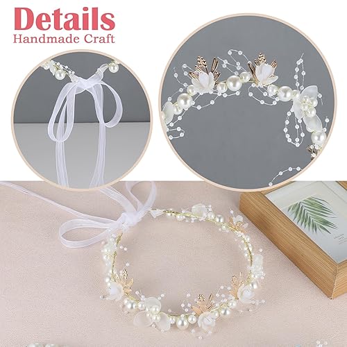Miniatura 3 de Diadema blanca con diseño de flores de princesa, diadema de flores de boda, accesorios para el cabello nupcial para mujeres y adolescentes, 14.2