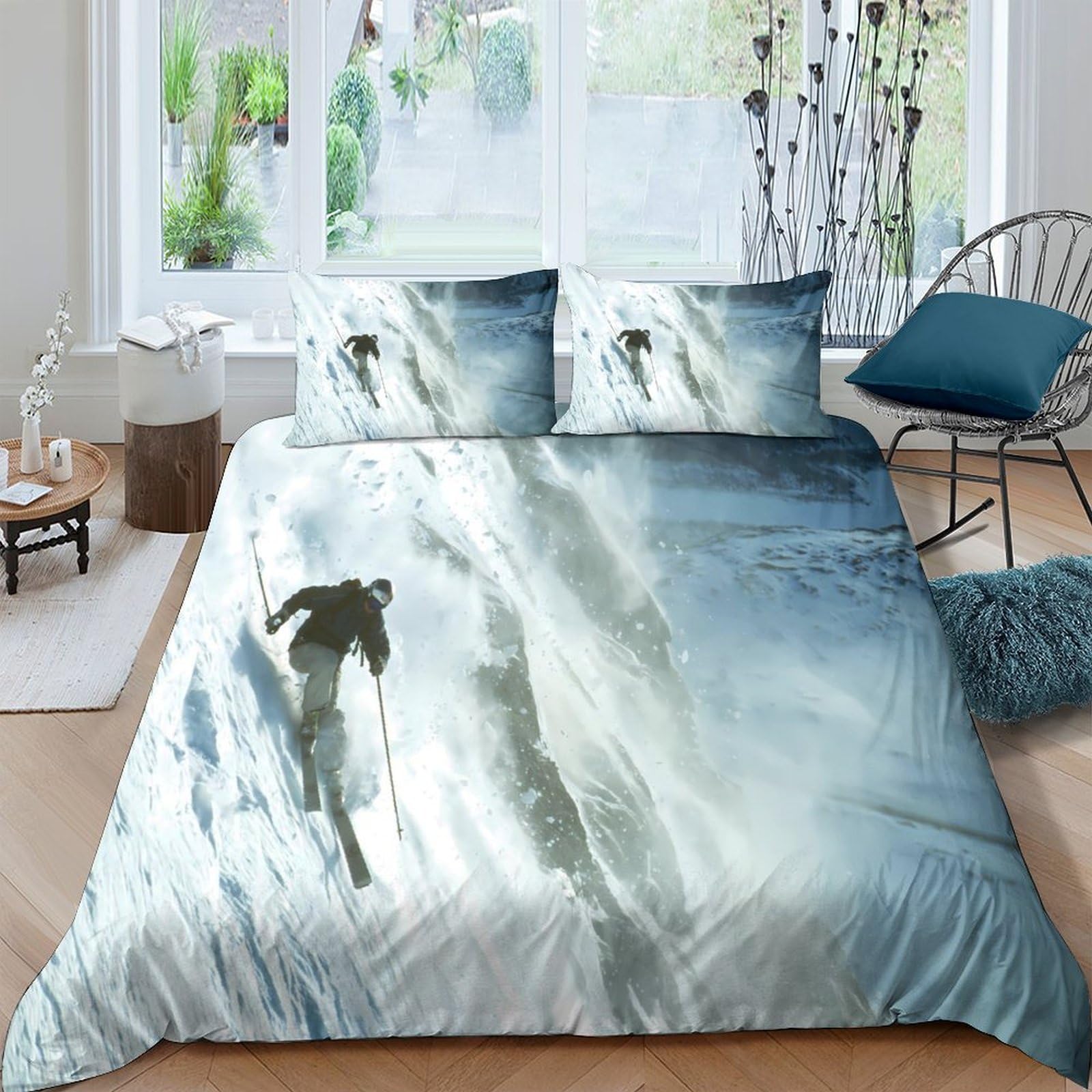 Ctjqhvkz Style-5 3D Printed Skiing Snow Mountain Fitted Sheet Microfiber Soft Mattress Cover Winter Sports Decor Bedroom Single（135X200cm）