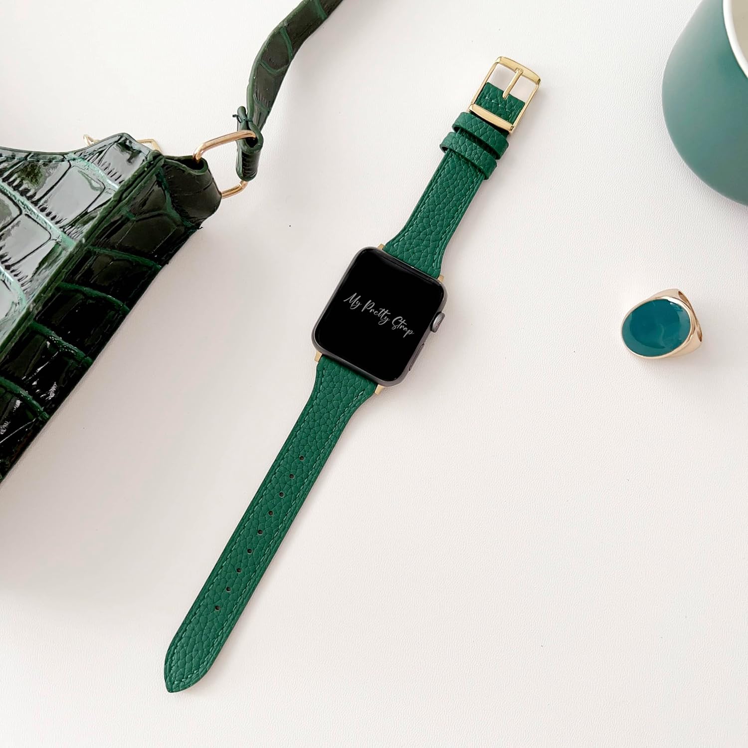 My Pretty Strap - Compatible Apple Watch Band Strap, Genuine Leatger Luxury iWatch Replacement Strap- Fits Most Wrists- Series 1-11, SE & Ultra (38MM/ 40MM/ 41MM/ 42MM/ 44MM/ 45MM/ 49MM)