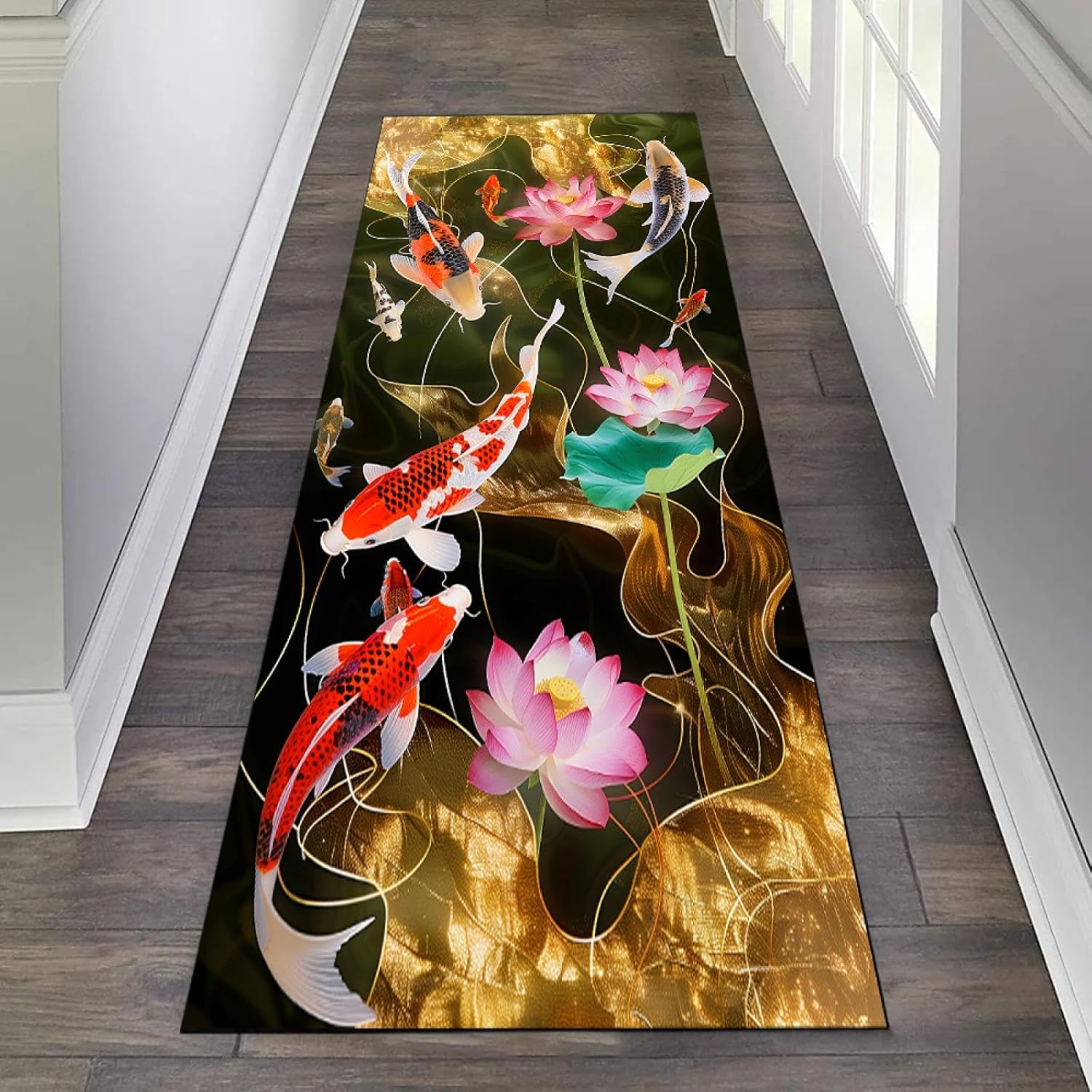 Kitchen Rugs Lotus Koi Carp Floor Mat Non Slip Welcome Entryway Doormat for Living Room Bedroom Area Rug Home Decor 80x200cm