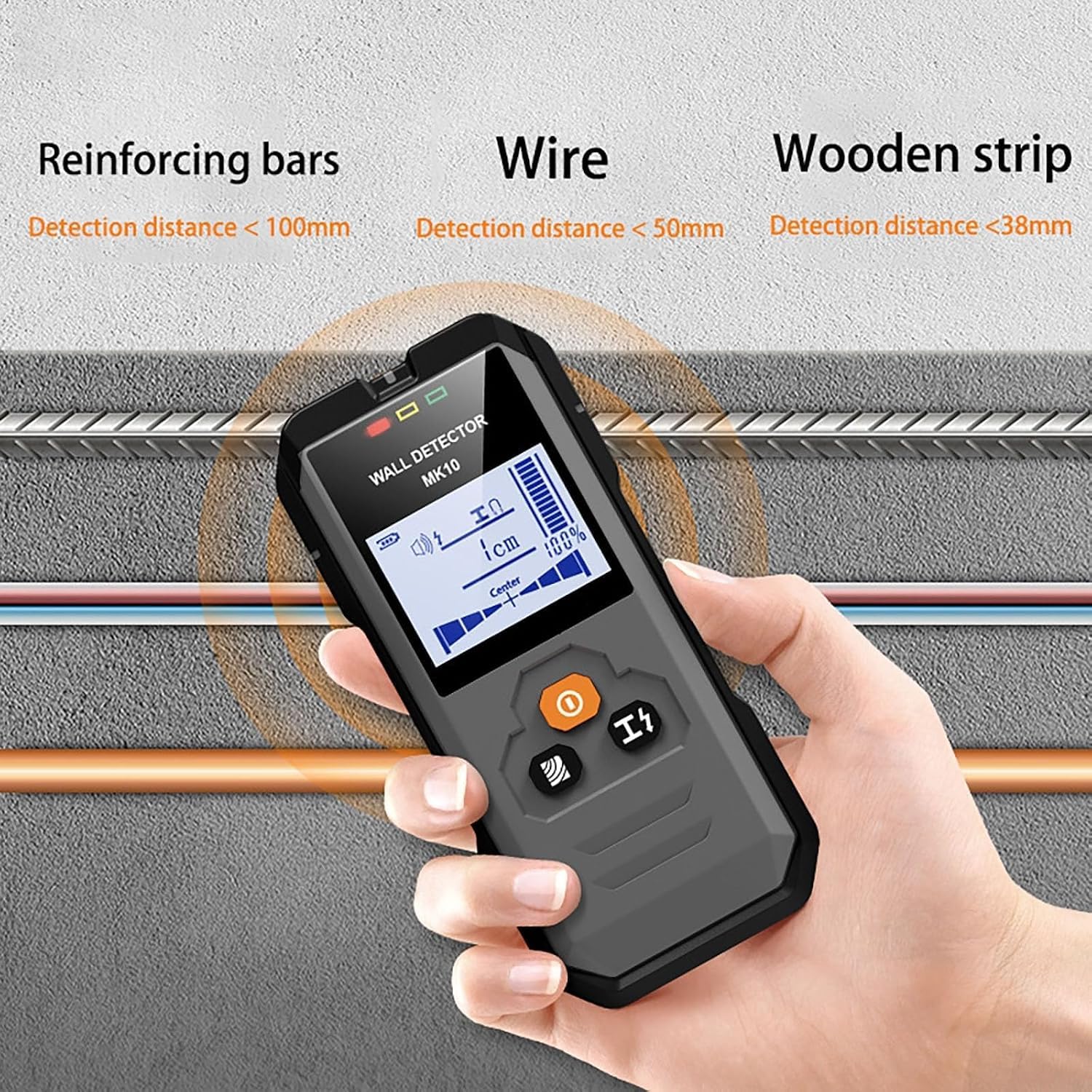 Detector De Pared Multifunción, Escáner De Cables con Corriente con Pantalla Led, Autocalibración Y Apagado Automático A Los 5 Minutos, para Barras De Refuerzo, Madera Y Metal.