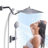 High Pressure Rainfall Shower Head with Handheld Spray Combo – 5 Spray Modes&comma; 10" Rain Showerheads Overhead Shower&comma; Anti-Clog Nozzles&comma; Air-In&comma; Flexible Extension Arm&comma; Chrome Plating & Brass