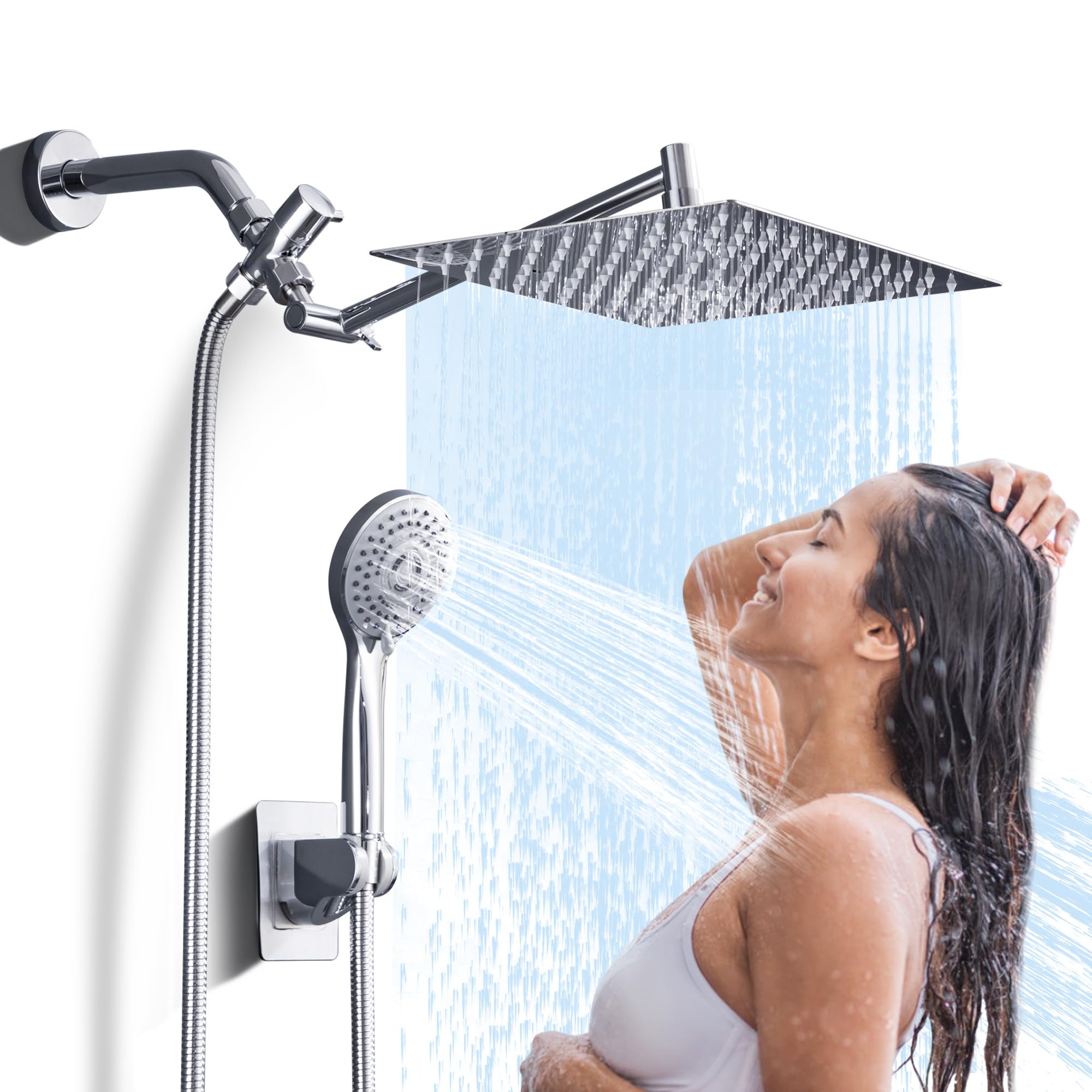 High Pressure Rainfall Shower Head with Handheld Spray Combo – 5 Spray Modes, 10