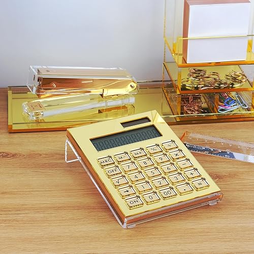 Miniatura 2 de EXPUTRAN Calculadora acrílica con soporte, calculadora básica de batería y energía solar híbrida con pantalla LCD de 12 dígitos, accesorios de