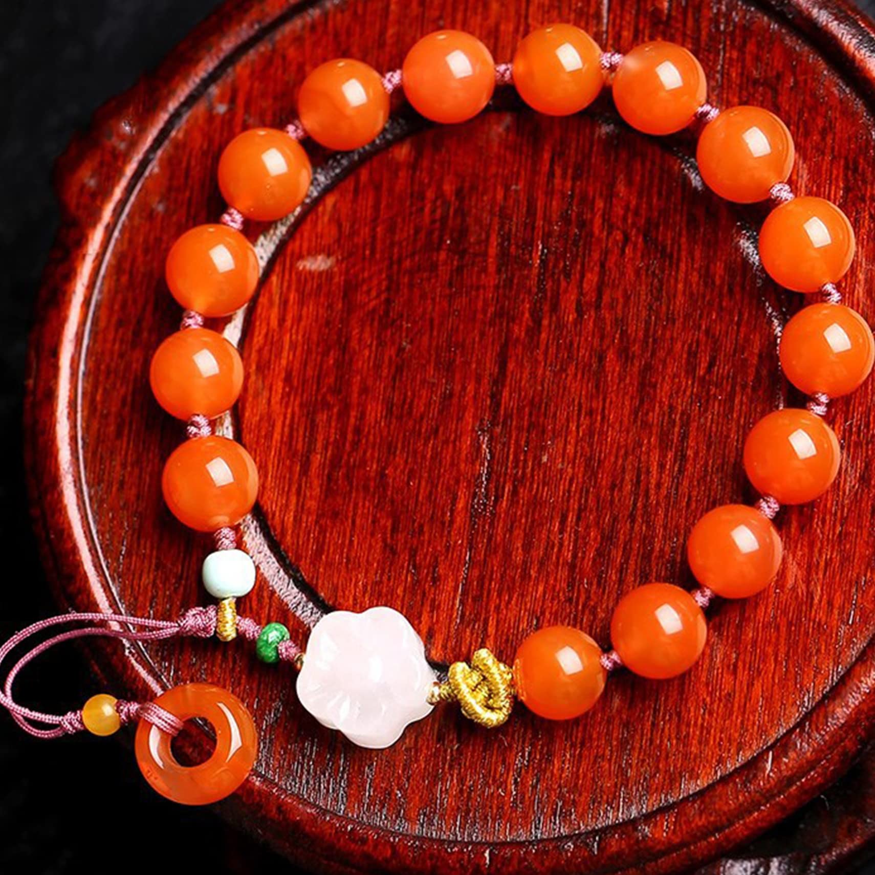 Natural Edelsteinarmband, Wohlstandsarmband Rot -Achat -Armband 8 -mm -Kristallarmband für Frauen Harmonie Schnalle/Kreis Anhänger Kristall Chakra Meditation