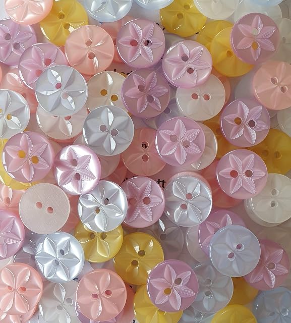 Buttons - 100 Mixed Baby Star Buttons Size 22 (14mm) - Ranbow Round Buttons for Baby Cardigans, Sewing Baby Clothes, Knitting Dolls