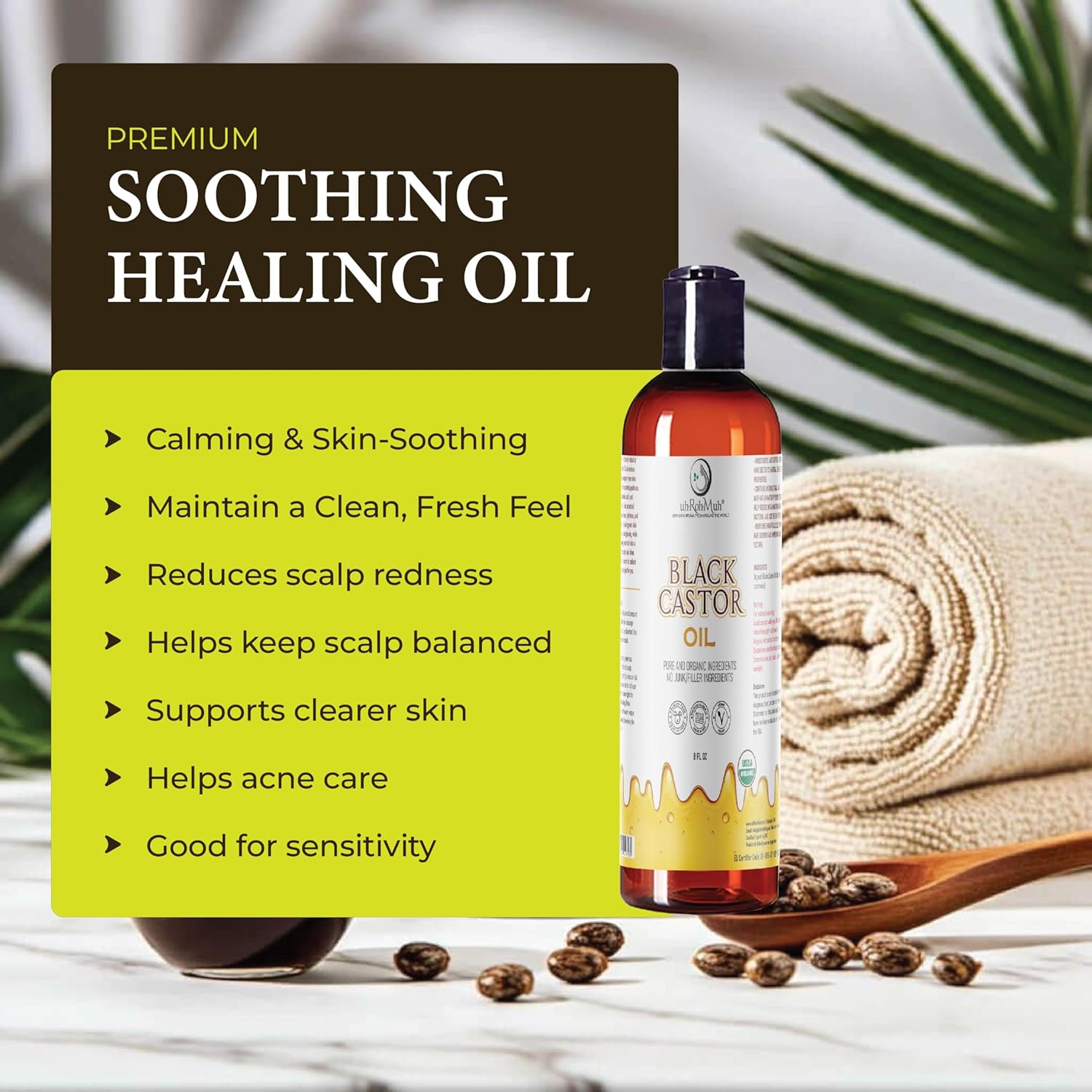 uh*Roh*Muh Organic Black Jamaican Castor Oil | Cold Pressed & Unadulterated | For Hair Growth Oil, Eyebrows & Eyelashes, Scalp and Nail Care | Grow, Strengthen & Repair | India - 8 Fl Oz