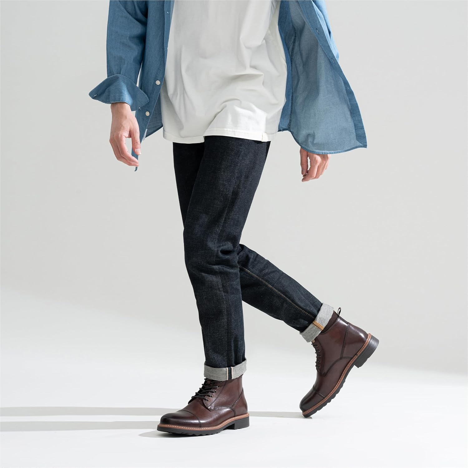 Jousen Mens Chukka Boots Leather Dress Boots for Men Retro Ankle Boots Mens High Top Boots - Image 2