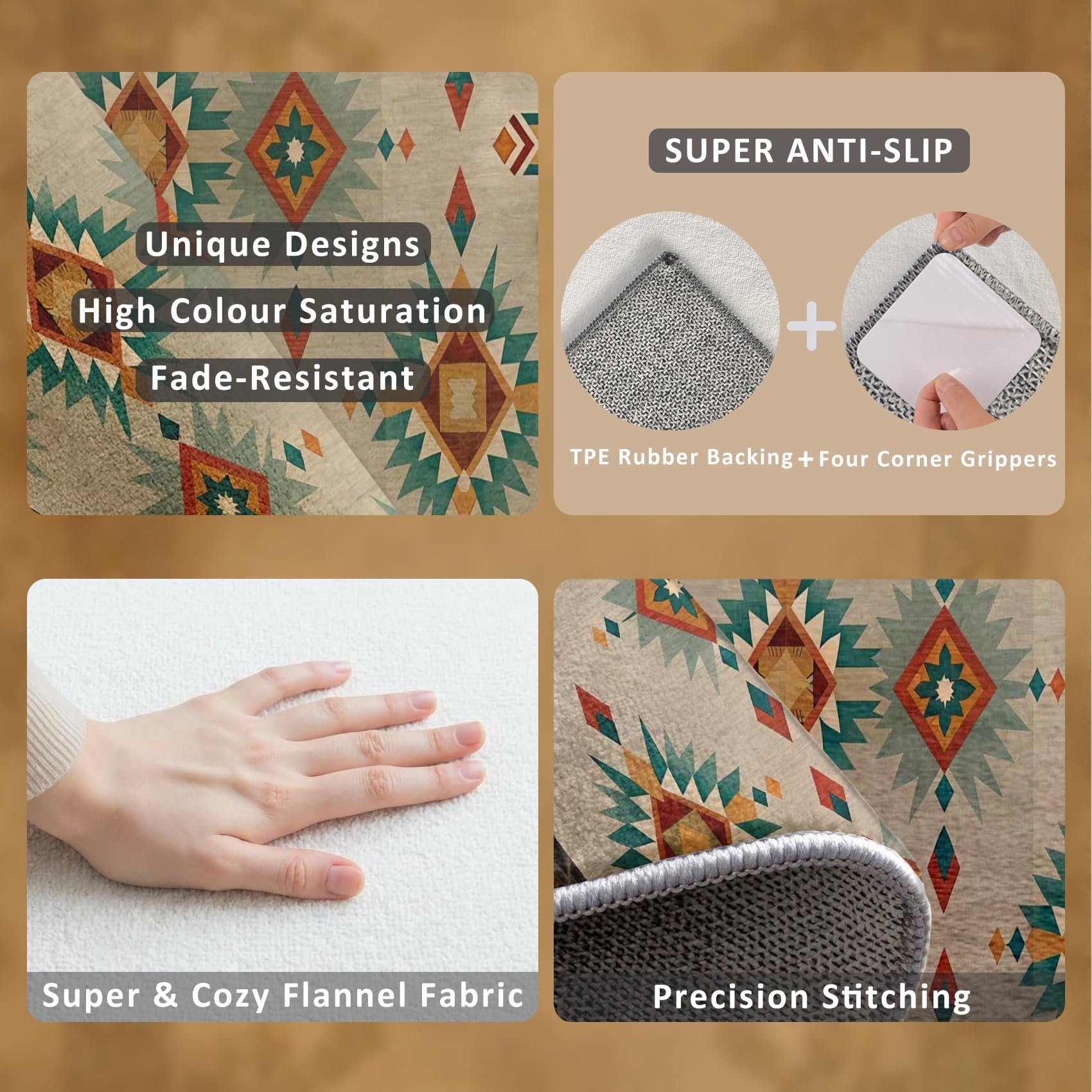 Tapis Azteque Salon Chambre Interieur Carré 200x200 cm