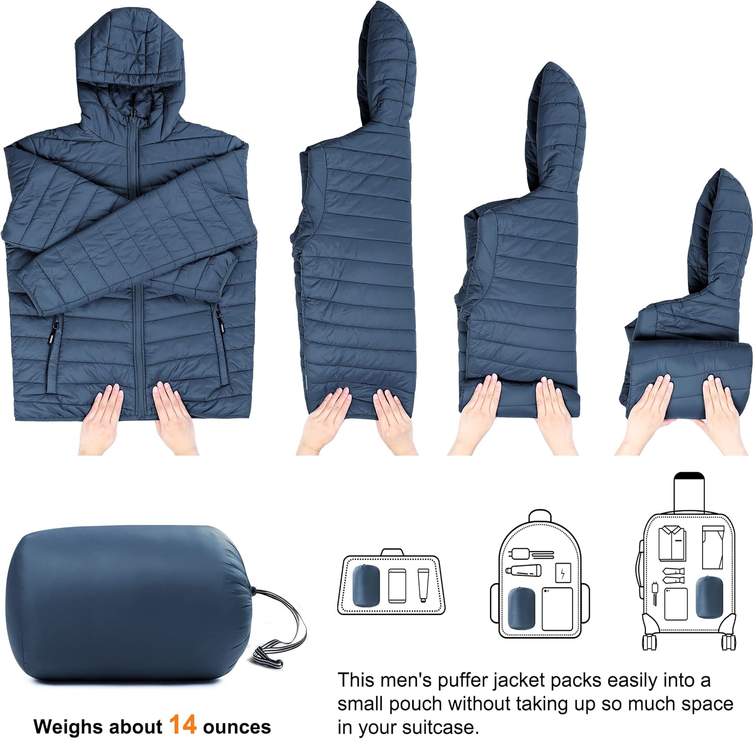 Outdoor Ventures Men's Lightweight Packable Hooded Puffer Jacket Insulated Winter Coat for Snow Ski Traveling - Image 6