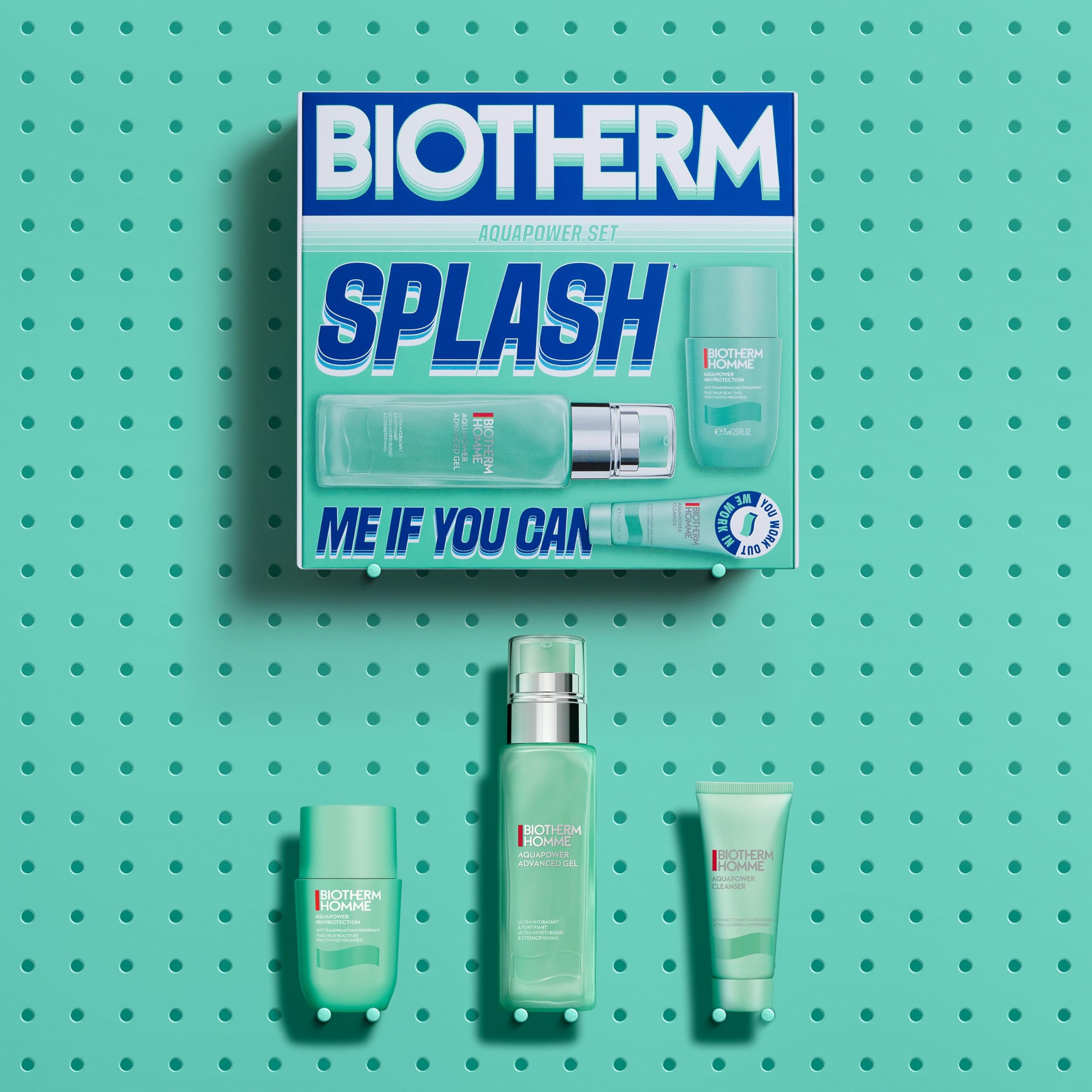 Biotherm Homme Aquapower Set (Advanced Gel 75ml, Waschgel 40ml & Deo Roll-On 75ml), 3-teiliges Pflegeset für Männer, 48h Frische & intensive Feuchtigkeit, für alle Hauttypen