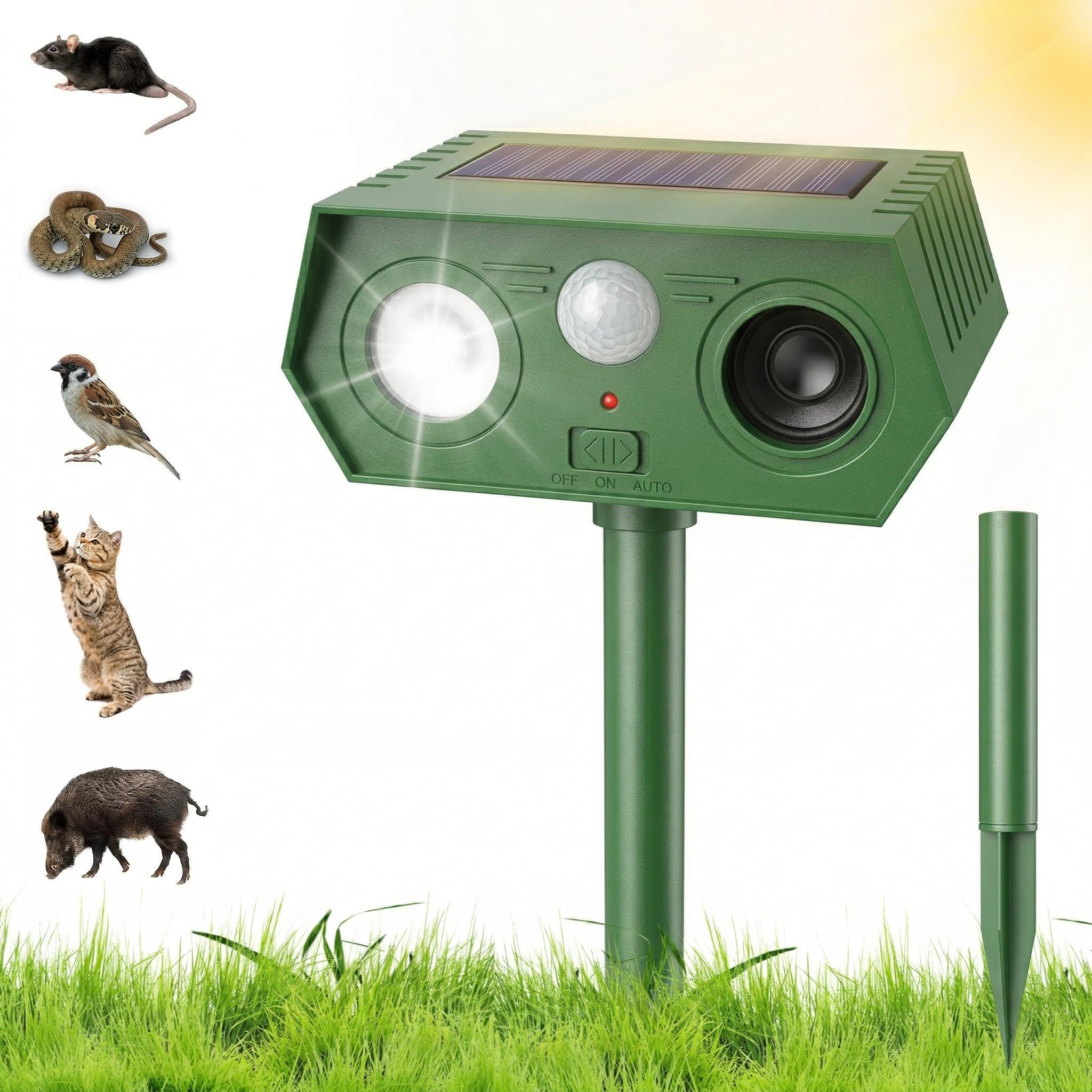 Cat Repellent for Gardens UK, Solar-Powered Dual-Action Animal Deterrent with Ultrasonic & Strobe Flashlight, 18m Motion-Activated Scarer (13-65kHz), Waterproof Outdoor Defender for Cats, Foxes, Squir