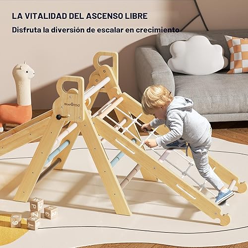 Miniatura 3 de BlueWood 2025 8-en-1 Juego de Escalada Triangular Pikler para Niños Pequeños Juguetes de Interior Parque Infantil de Jungla para Bebés - Rosa Morado