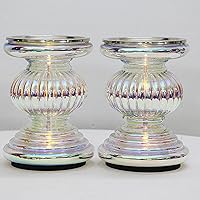 Vista 1 de Juego de 2 portavelas de cristal con luces, portavelas para velas, portavelas y pedestal de velas, decoración perfecta para bodas, hogar, mesa