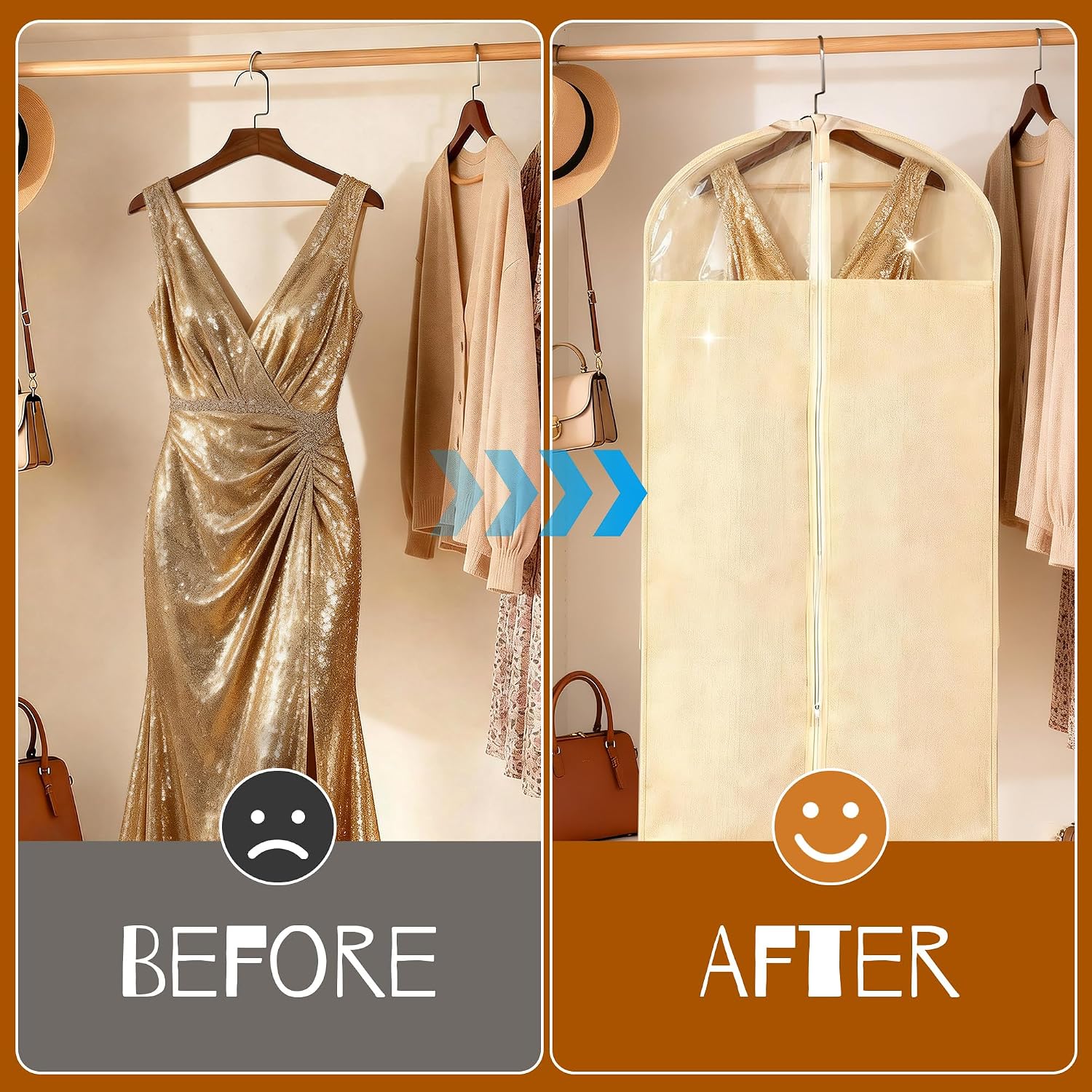 2 Pack 24 x 60 Inches Cotton Garment Bags for Hanging Clothes