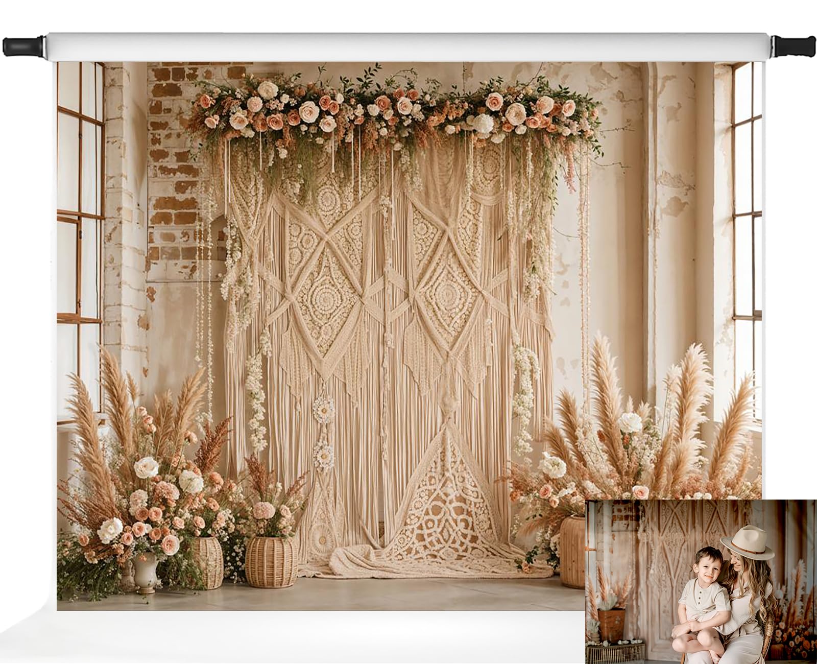 Kate Boho Backdrop Bohemia Backdrop with Floral Boho Floral Photo Background Ceremony Party Background for Photography Studio Props, 7x5ft