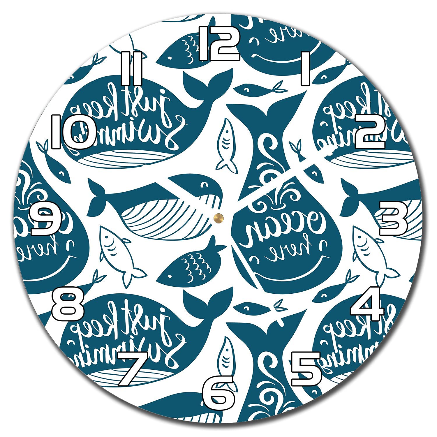 Horloge moderne salon en verre imprimé animaux de la mer