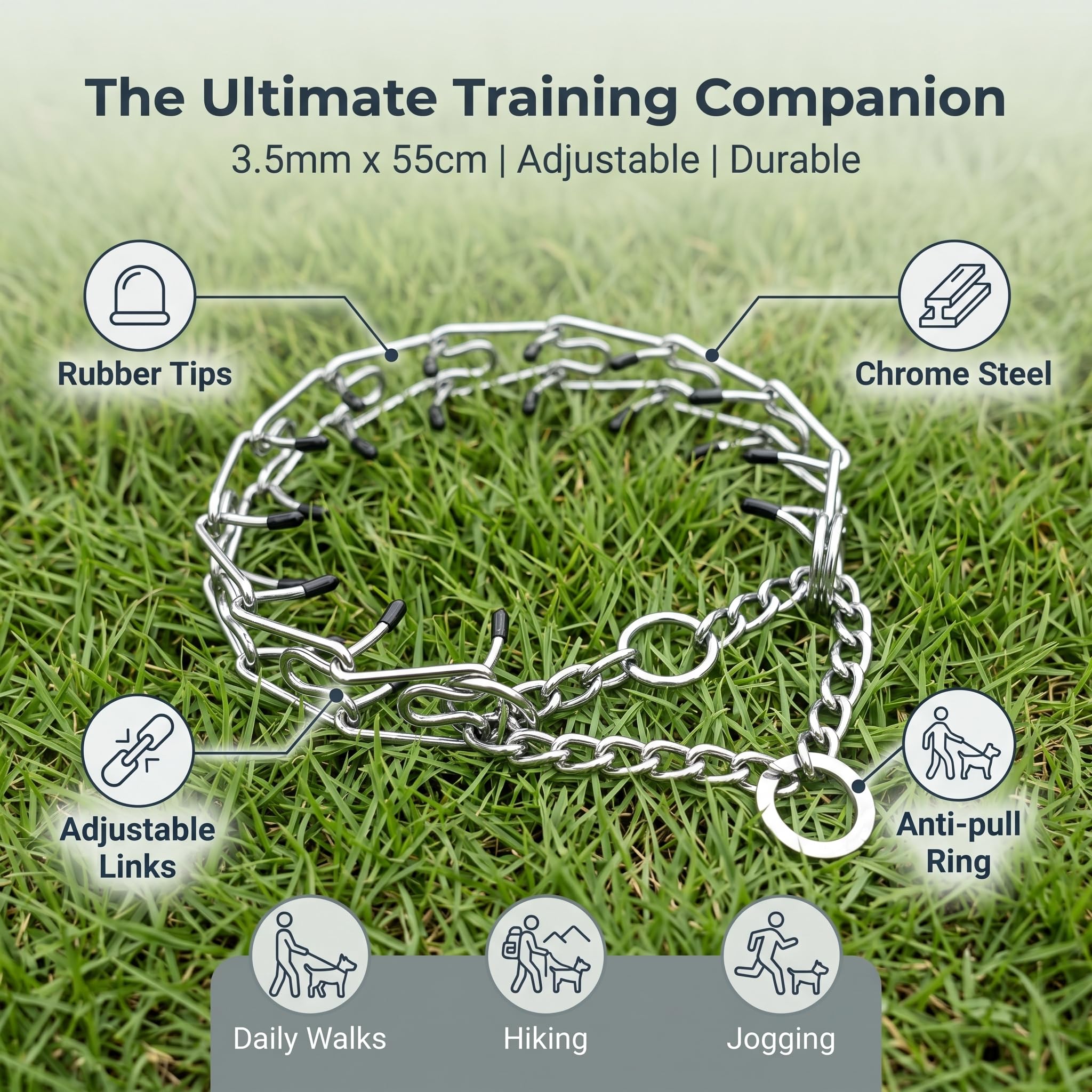 Collier Chien Métal Anti-Traction, Collier Étrangleur Réglable Détachable, 3.5mm Collier de Dressage pour Chien, pour Grand Chien, Éducation Obéissance et Promenade