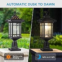 Vista 5 de Kemeco Solar Post Light Outdoor, ST4338Q Dusk to Dawn Post Lamp Solar Powered with Pier Mount Base for Pole Pillar Gates Yard Garden Pathway