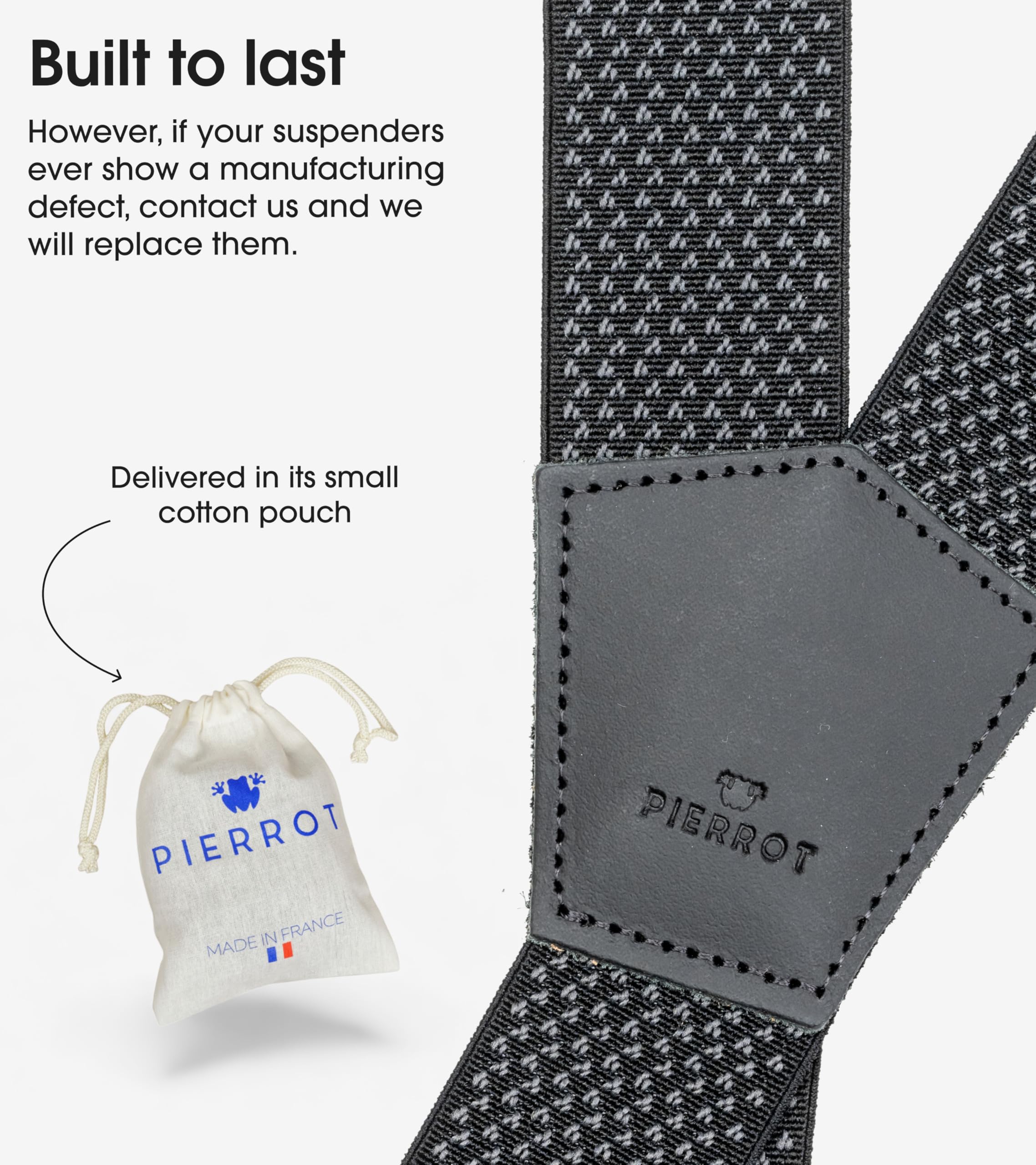 PIERROT Tirantes Premium para Hombre - Elástico Reforzado, Acabados de cuero y Clips Extra Fuerte - Garantía de por vida - Tirantes para Pantalones - Una Talla Para Todos