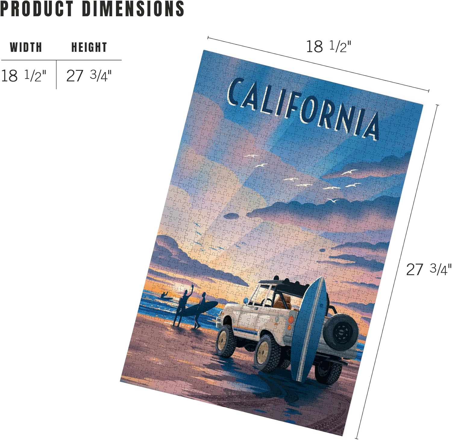 "Lantern Press California, Lithograph, Wake Up! Surf's Up!, Surfers on Beach, 1000 Piece Jigsaw Puzzle for Adults, Made in USA with Reference Poster"