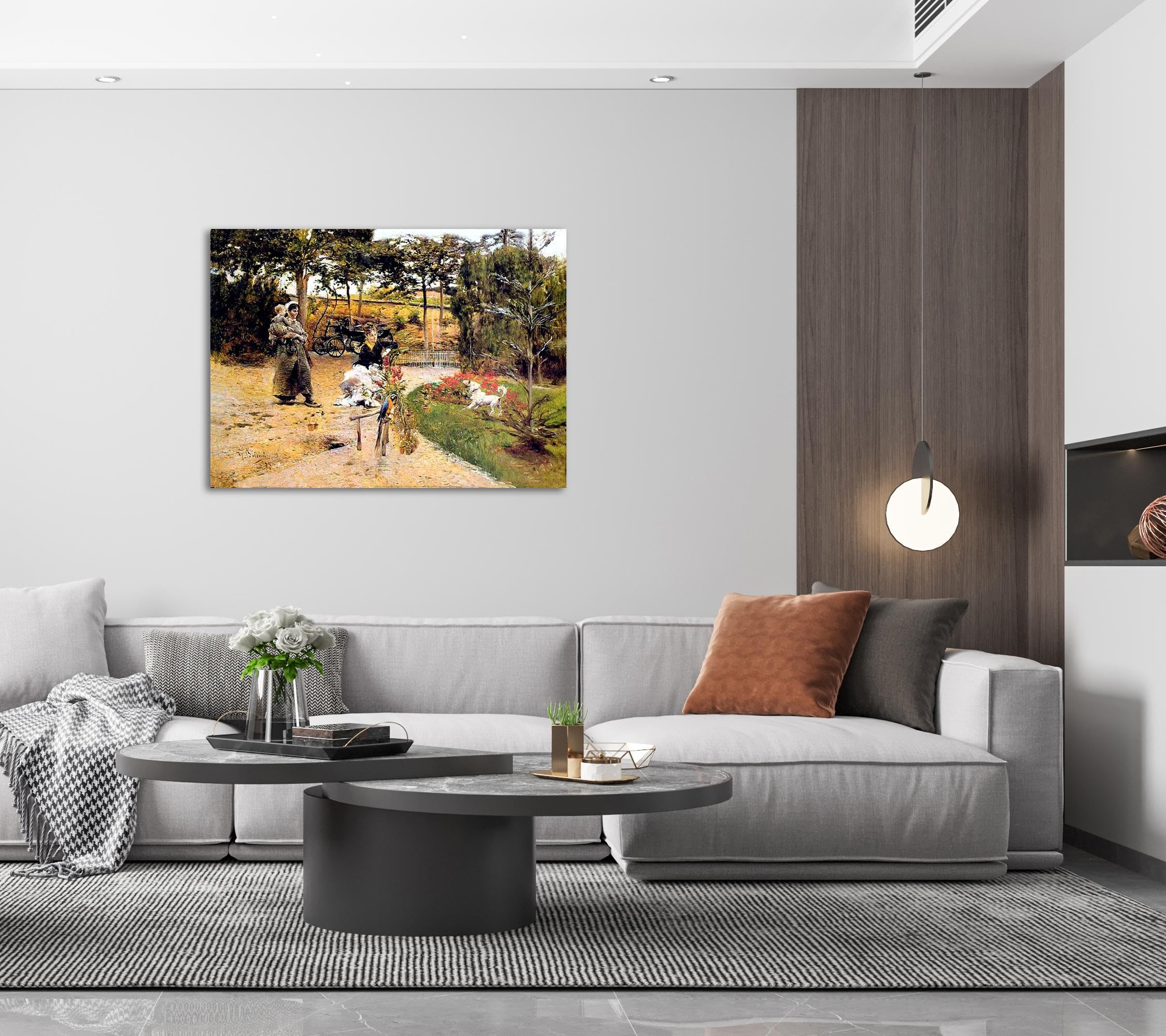 Reprodukcja słynnych obrazów (w ogrodzie) autorstwa Giovanniego Boldiniego Znane obrazy na płótnie - druk artystyczny na płótnie salon sypialnia 70 x 50 cm bez ramy