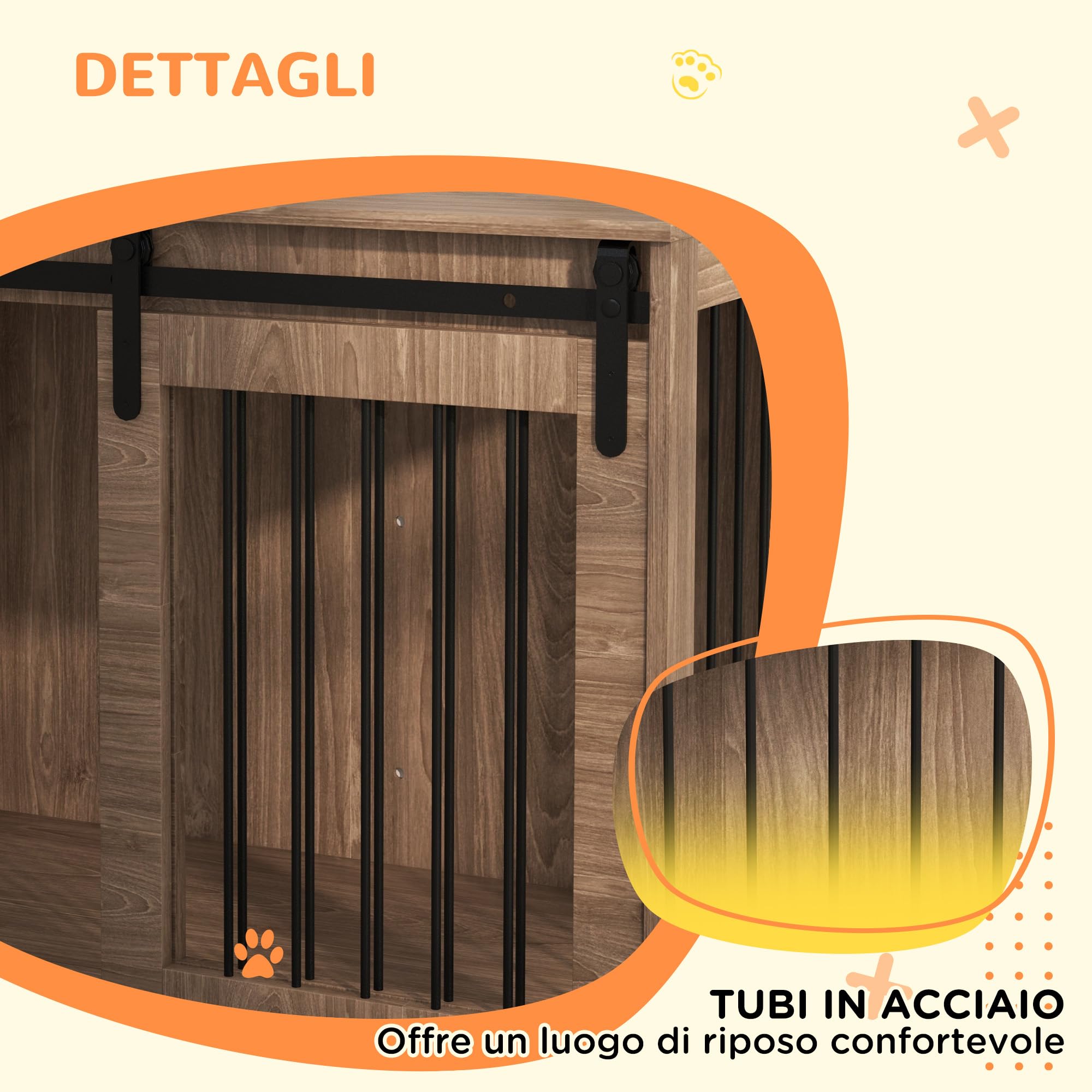 PawHut Casetta per Cani Grandi in Legno per Interno, Kennel per Cani Multiuso con Porta Scorrevole, 98x58x61 cm, Marrone
