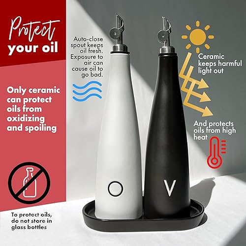 Miniatura 2 de Juego de dispensador de aceite de cerámica y vinagre, botella dispensadora de aceite de oliva prémium para cocina con botella dispensadora de