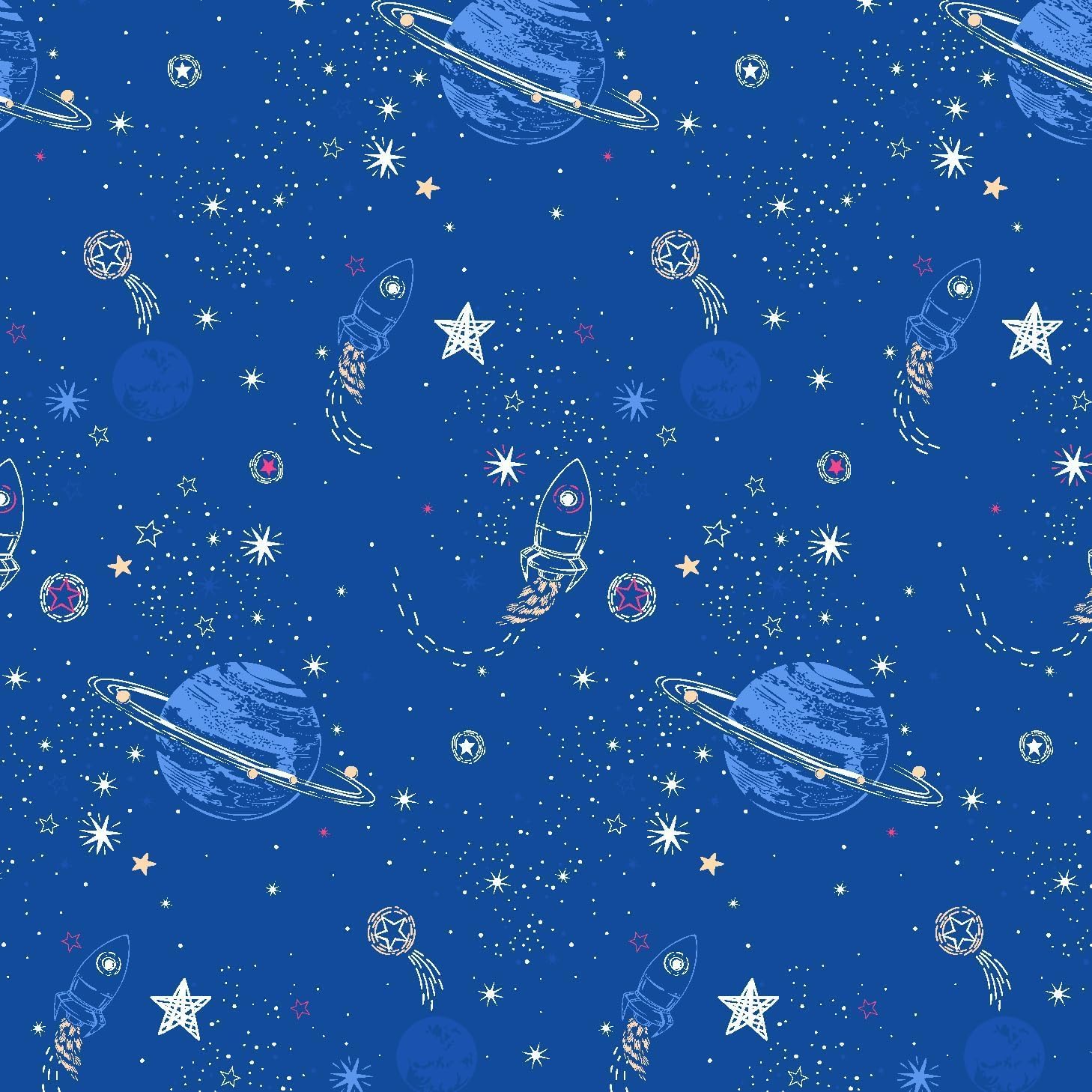 MAG Space Galaxy Flat Sheet Full Size 80"x95", Blue Star & Rocket Print Top Sheet, Super Soft Microfiber for Kids Boys Girls and Toddler.