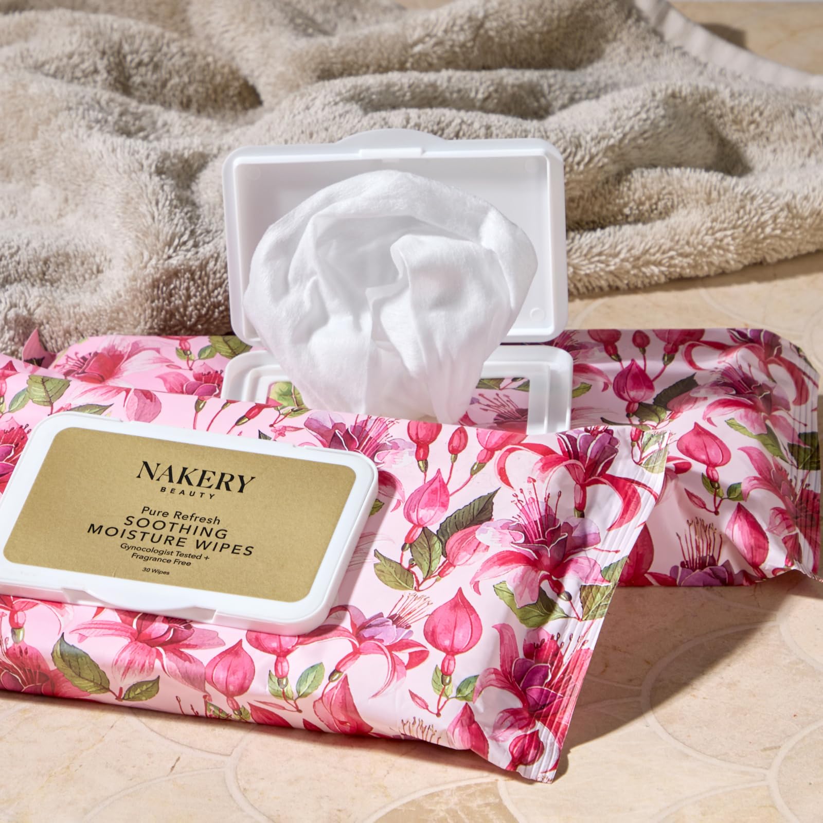 Nakery Pure Refresh Soothing Moisture Wipes For Women 50+, Firming Intimate Cleansing Wipes, pH Balanced With Aloe, Fragrance Free For Dryness, Odor And Sensitive Skin, OB GYN Approved