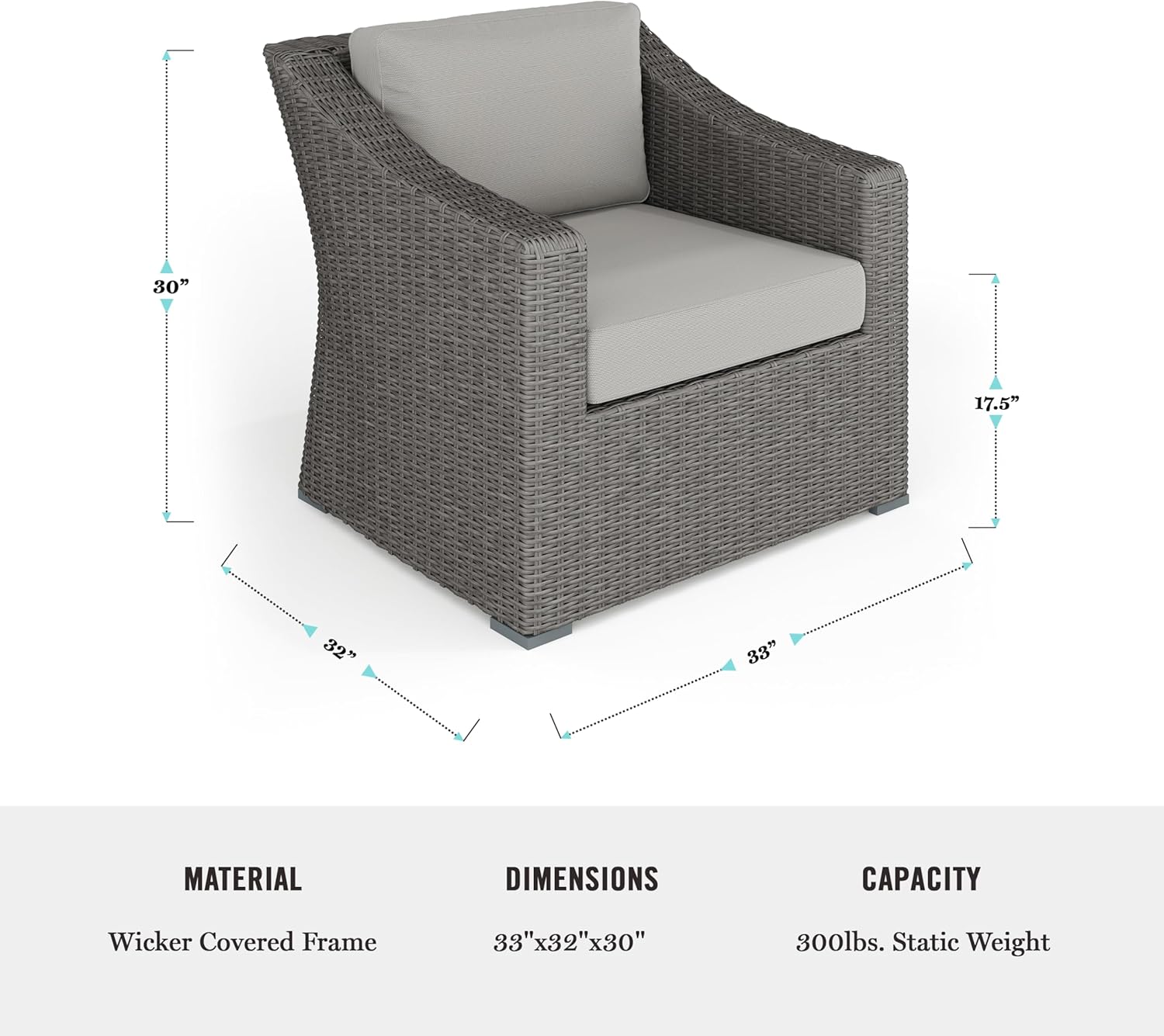 Martha Stewart Bedford Indoor-Outdoor Patio Accent Chair with Rattan Wicker Finish in Gray with Gray All-Weather Cushions