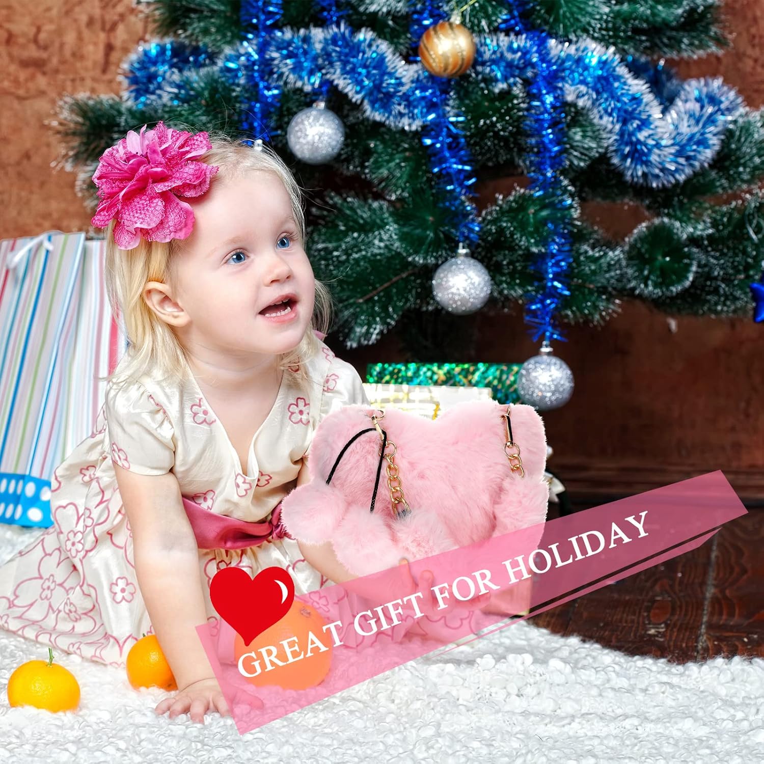 Saintrygo 2 Pcs Valentines Day Heart Shaped Purse Furry Purse Faux Fur Crossbody Shoulder Bag Cute Fluffy Clutch for Women(White, Pink) - Image 5