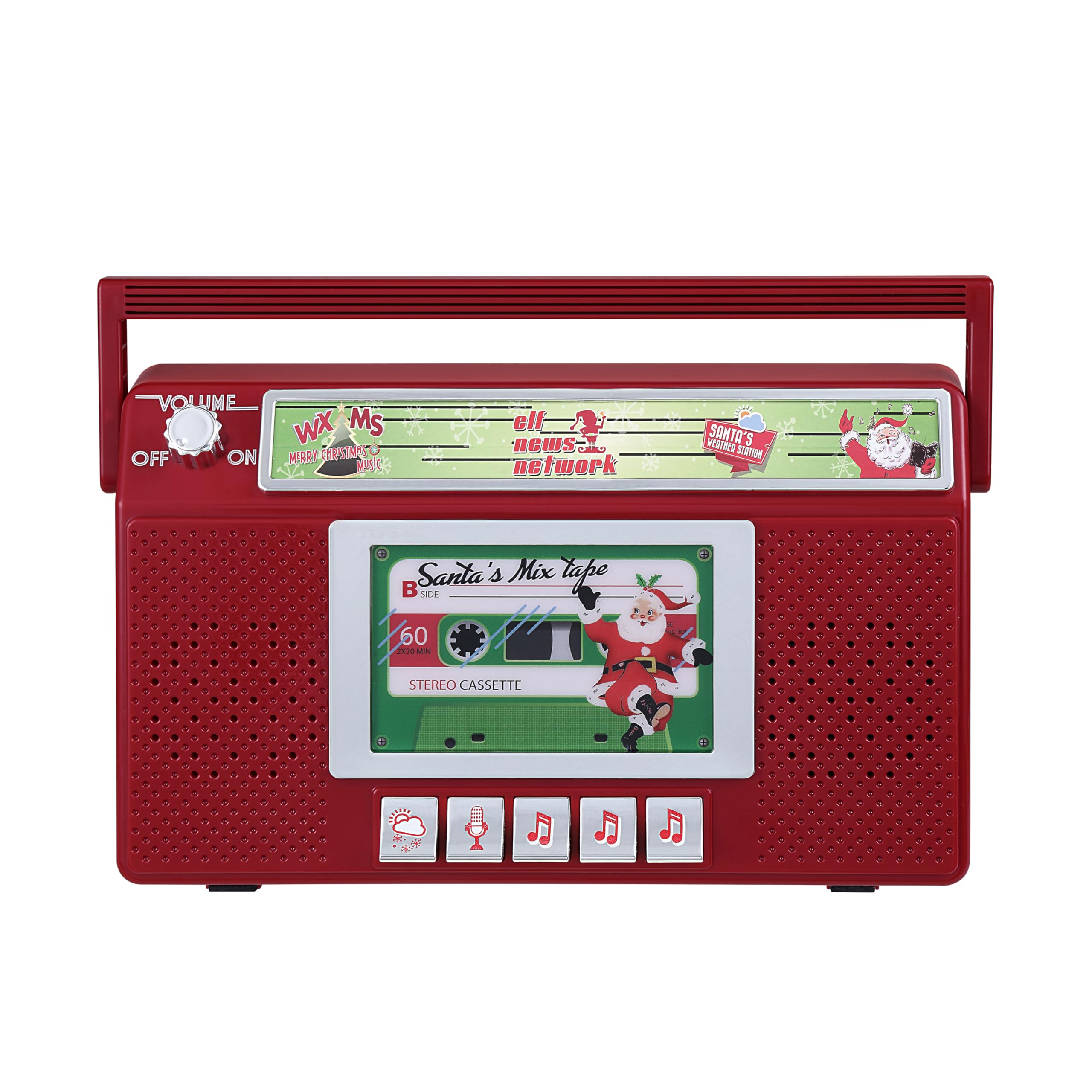 Mr. Christmas Santa’s Boom Box Radio – Retro 10-Inch Christmas Boombox with LED Lights, 9 Holiday Songs, 3 Santa Radio Stations, Battery Operated Holiday Decoration