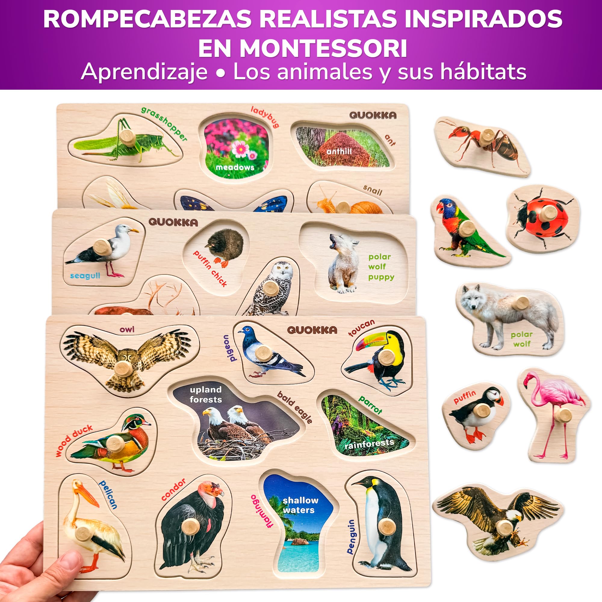 Puzzle Madera Niños 1-2 Años - 8 Juegos Montessori de Madera 2-3 Años | ABC Realista Puzzle Bebe - Juguete Rompecabezas Madera - Regalo Educativo Infantil de 2 a 5
