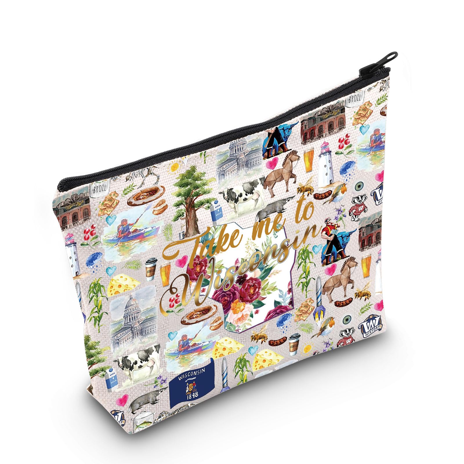 WZMPA Wisconsin State Cosmetic Makeup Bag Wisconsin Travel Gift Take Me To Wisconsin Zipper Pouch Bag Wisconsin Vacation Merchandise (Take Wisconsin)