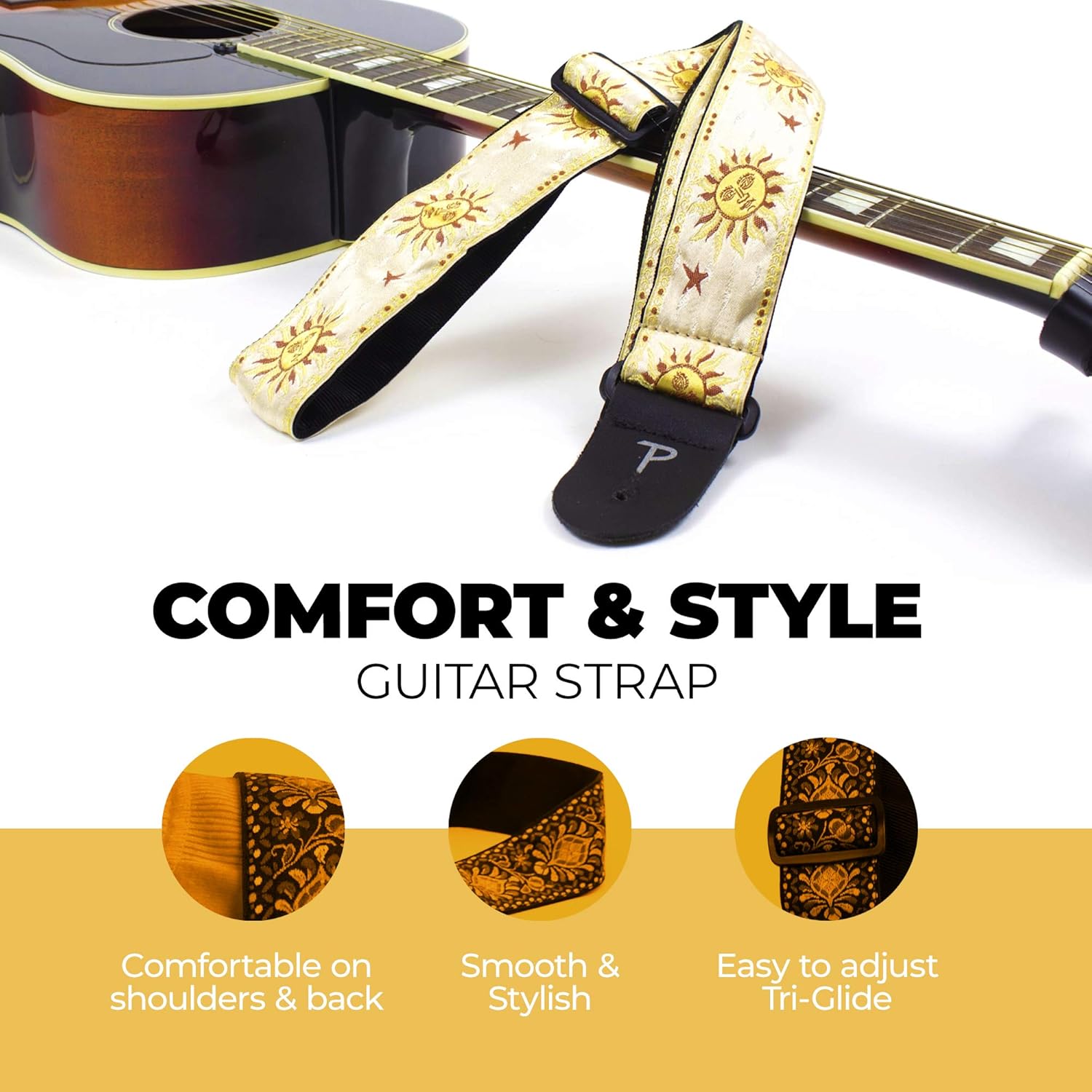 Perri’s Leathers Ltd. - Guitar Strap - Jacquard - Adjustable - For Acoustic/Bass/Electric Guitars - Made in Canada