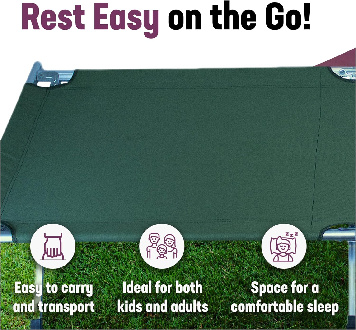Kemp USA Aluminum Military and Camping Portable Folding Cot Stretcher, Green