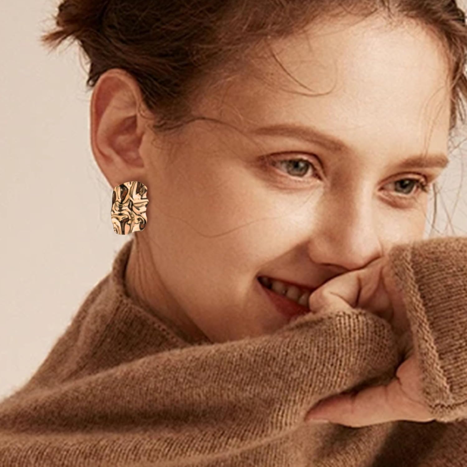 JeanBeau Chunky Gold Large Geometric Textured Stud Earrings for Women, Trendy Statement Irregular Square Lightweight Hypoallergenic Earing Prom Fashion Jewelry Gift - Image 2