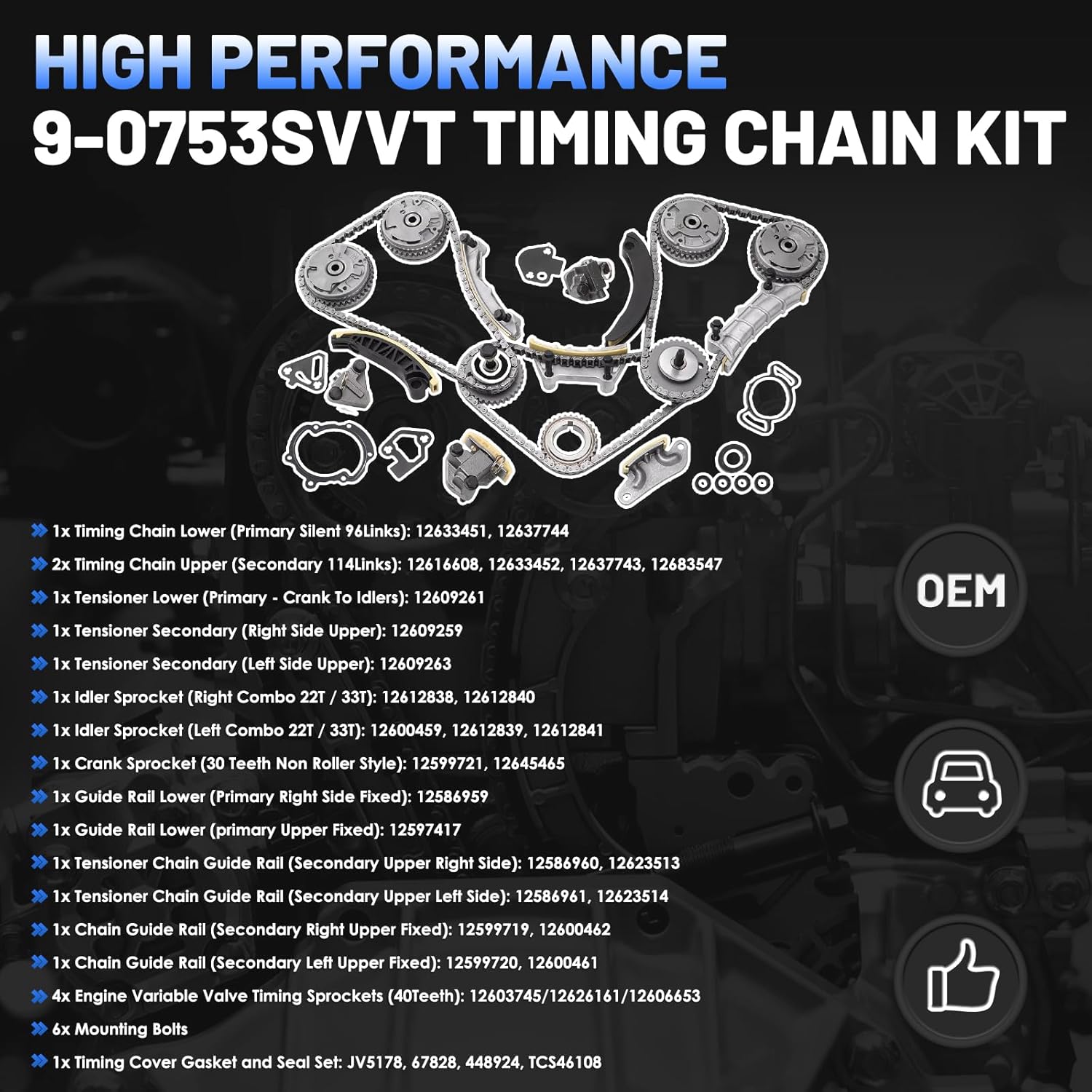 3.6 Timing Chain Kit & VVT Sprocket 9-0753S Fit for Cadillac ATS SRX STS CTS XTS,for Chevy,for Buick,for Pontiac G6 G8,for GMC 3.0L 3.2L 3.6L V6 Timing Chain Set 12633451, 12633452, 12600459