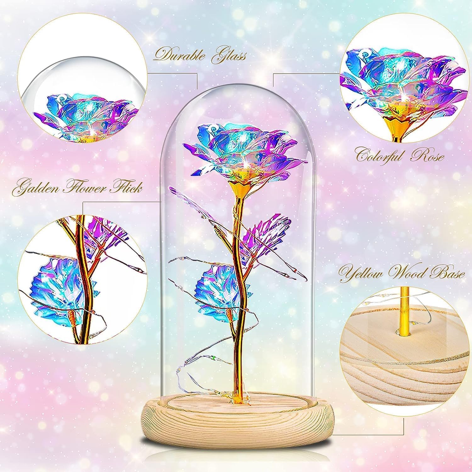 QUNPON Mothers Day Rose Gifts for Mom,Birthday Gifts for Women,Mother Day Flower Gifts for Mom from Daughter,Rainbow Mothers Day Rose Flower Gifts for Sister,Mother,Her,Grandma