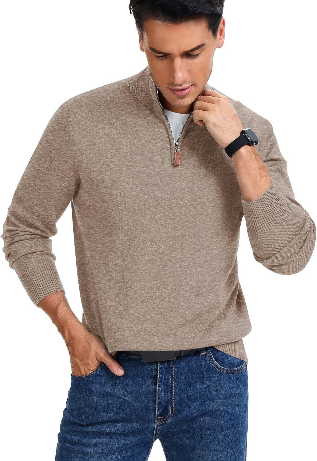 iWoo Men's Quarter Zip Sweaters Slim Fit Long Sleeve Knitted Pullover Mock Neck Business Casual Dress Sweater - Image 2
