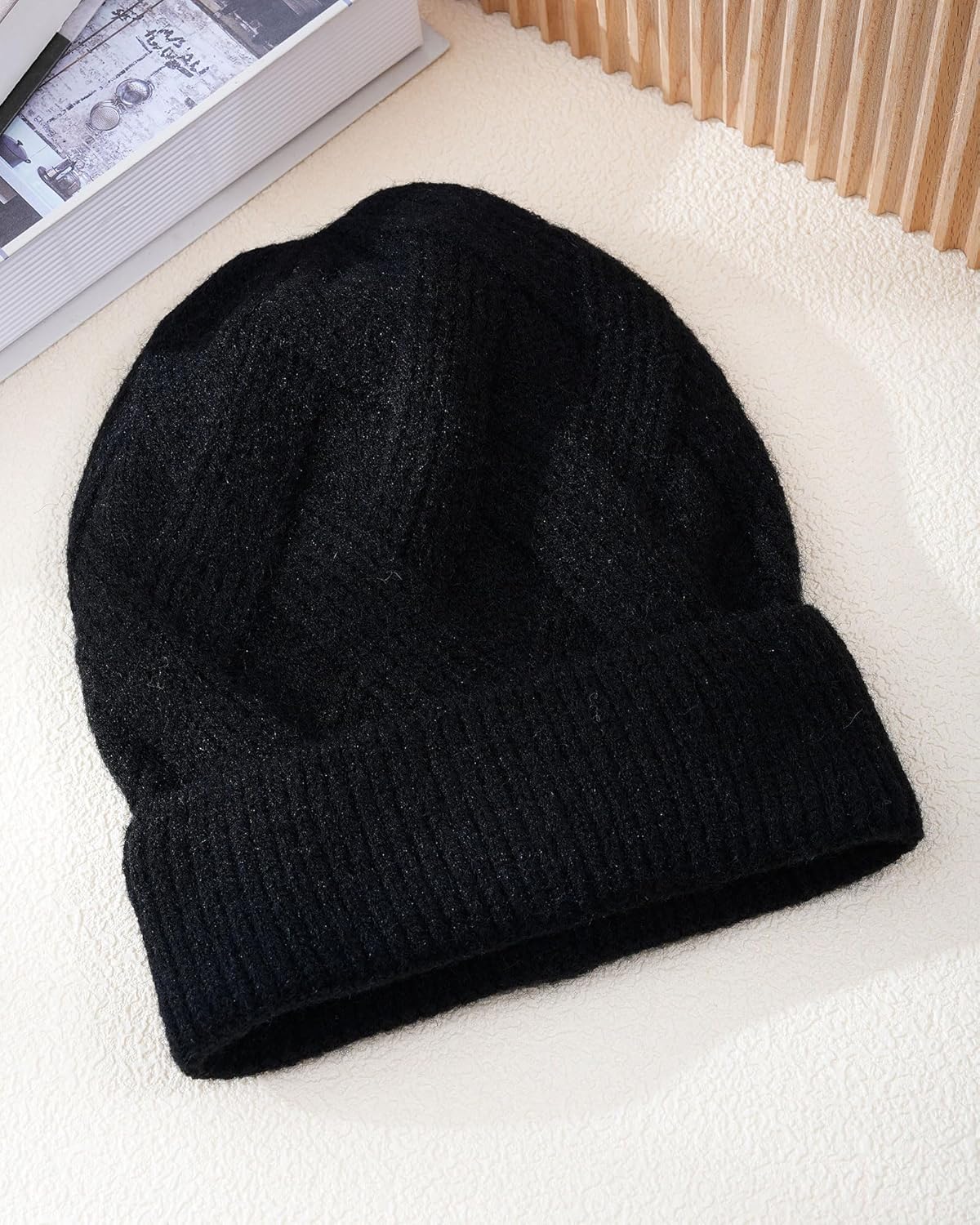 Mesovor Satin Lined Beanie Hat for Women, Acrylic Winter Silk Lining Soft Slouchy Beanies | Unisex Warm Knitted Cuffed Cap - Image 7