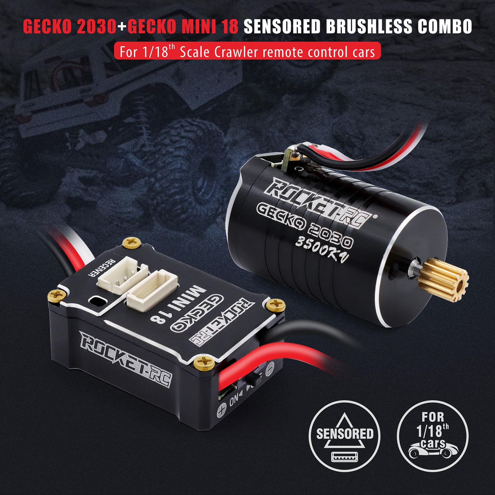 Surpass Hobby Brushless Motor and Mini 18 ESC Combo Set for TRX4M 1/18 Crawler Car Gecko 2030 Sensored 3500KV Upgrades